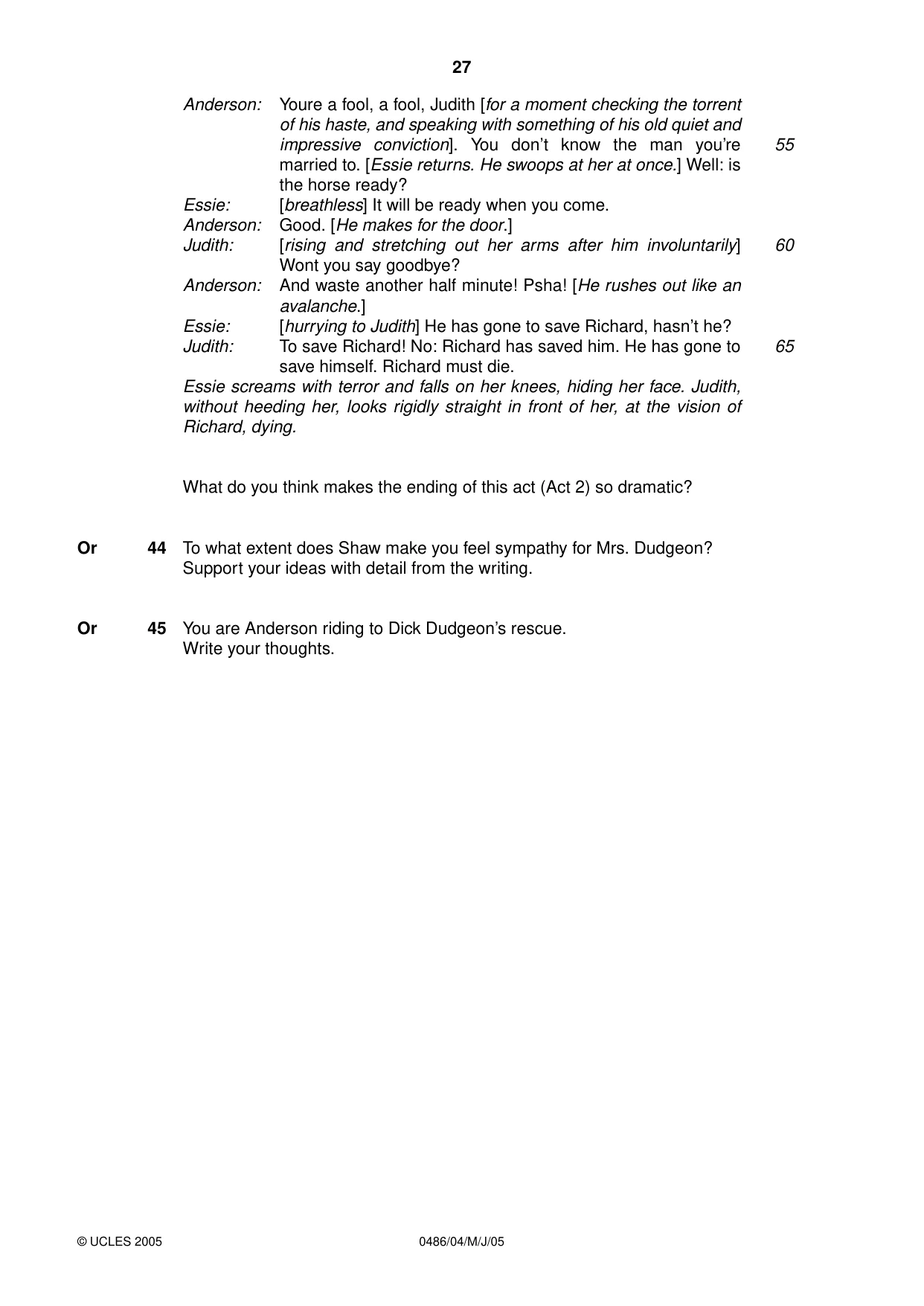 Cambridge IGCSE English - Literature 0486 2005 May/June Paper 4 · Variant 1 question paper, page 27 of 28