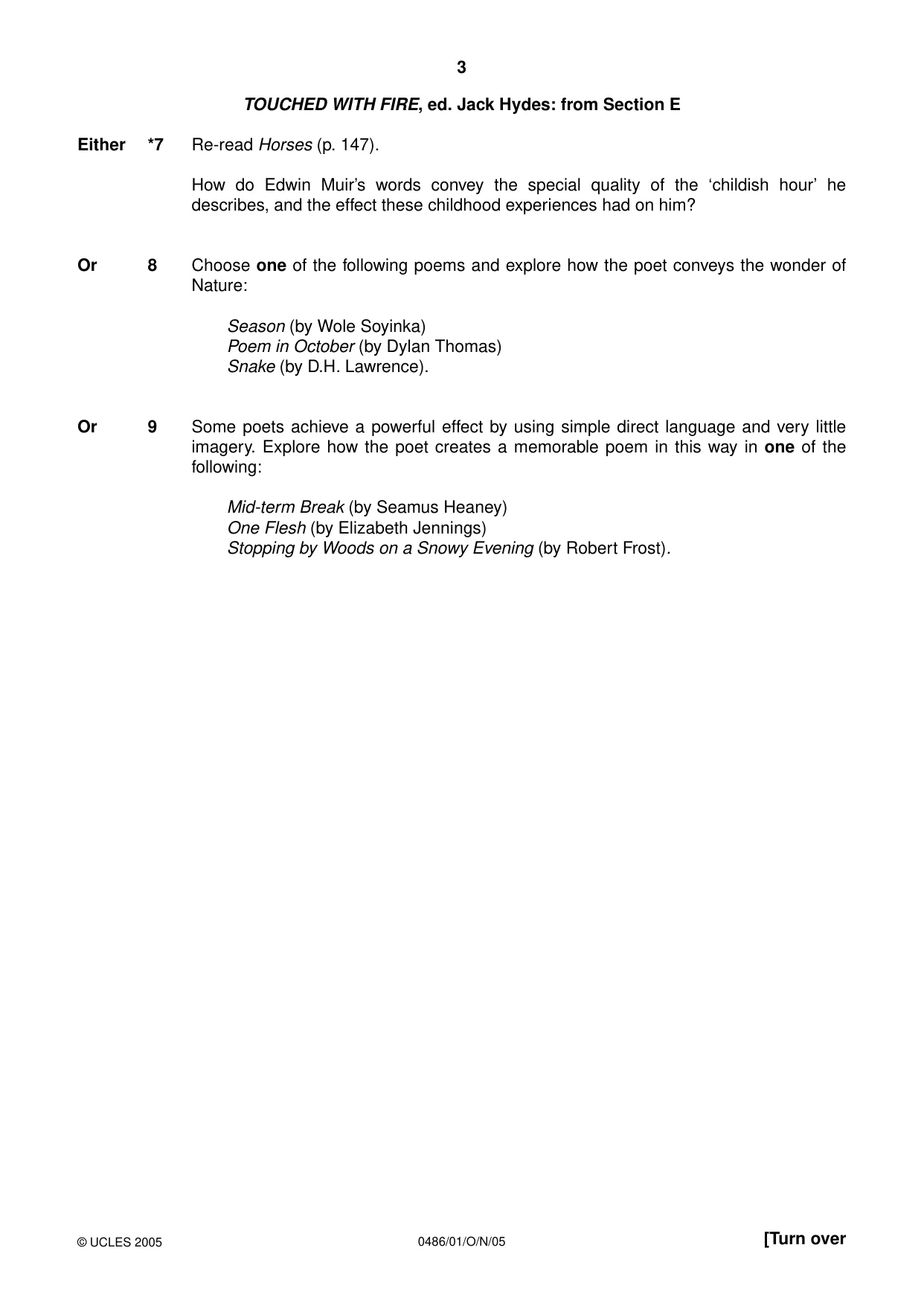 Cambridge IGCSE English - Literature 0486 2005 Oct/Nov Paper 1 · Variant 1 question paper, page 3 of 12