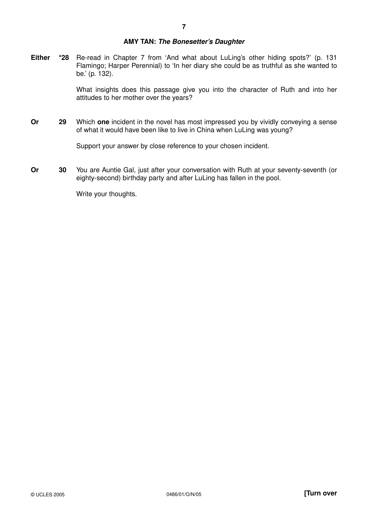 Cambridge IGCSE English - Literature 0486 2005 Oct/Nov Paper 1 · Variant 1 question paper, page 7 of 12