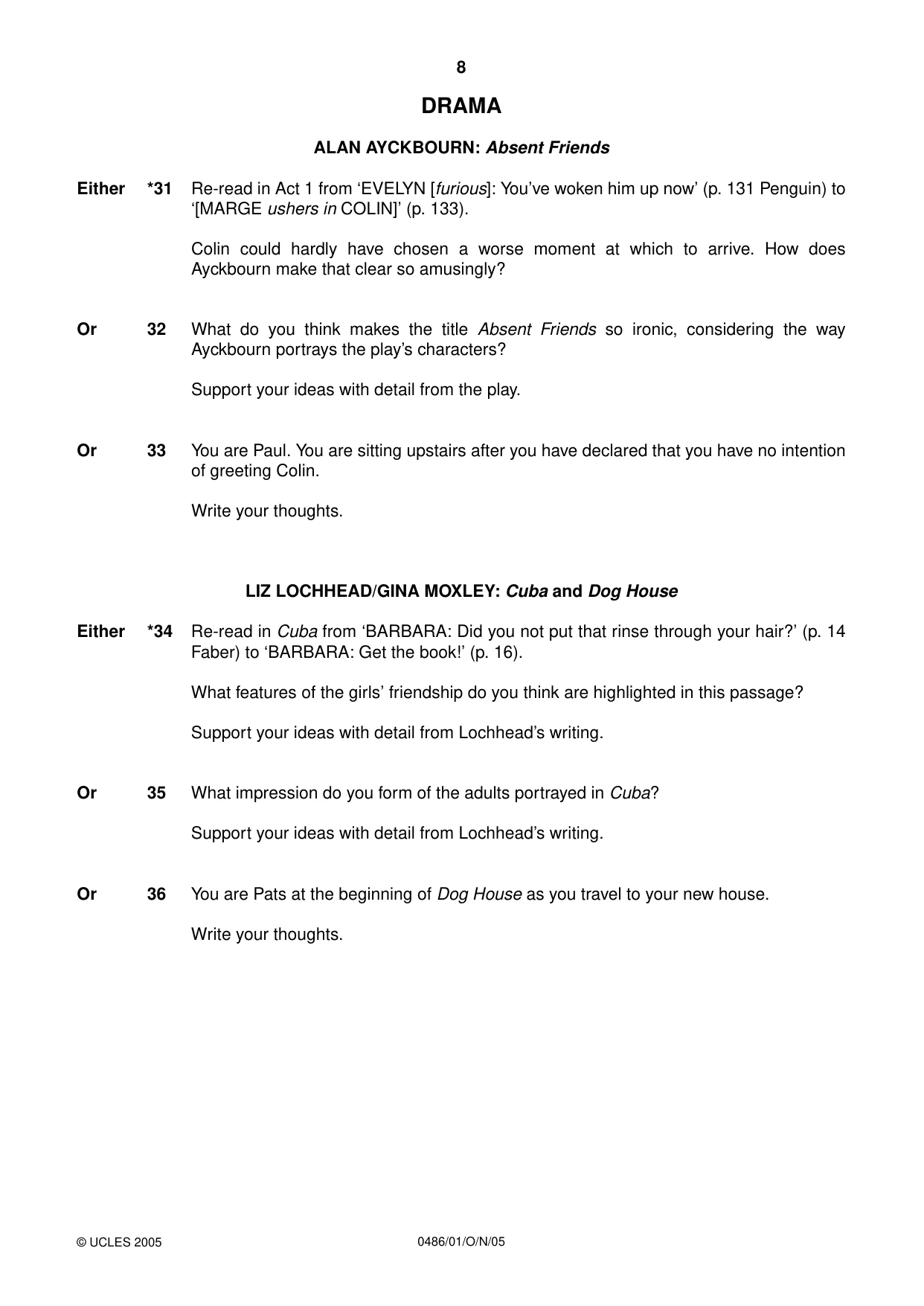 Cambridge IGCSE English - Literature 0486 2005 Oct/Nov Paper 1 · Variant 1 question paper, page 8 of 12
