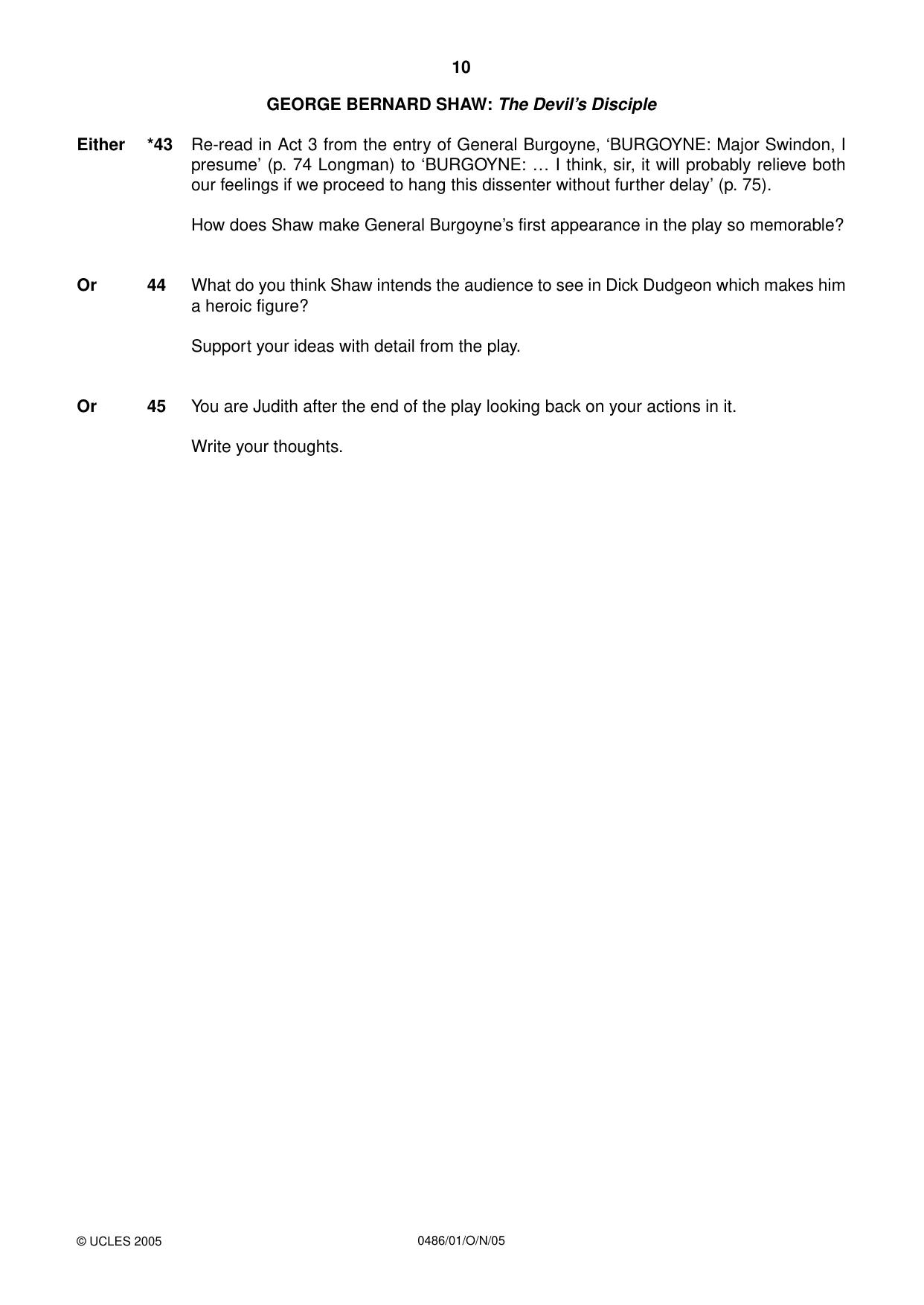 Cambridge IGCSE English - Literature 0486 2005 Oct/Nov Paper 1 · Variant 1 question paper, page 10 of 12