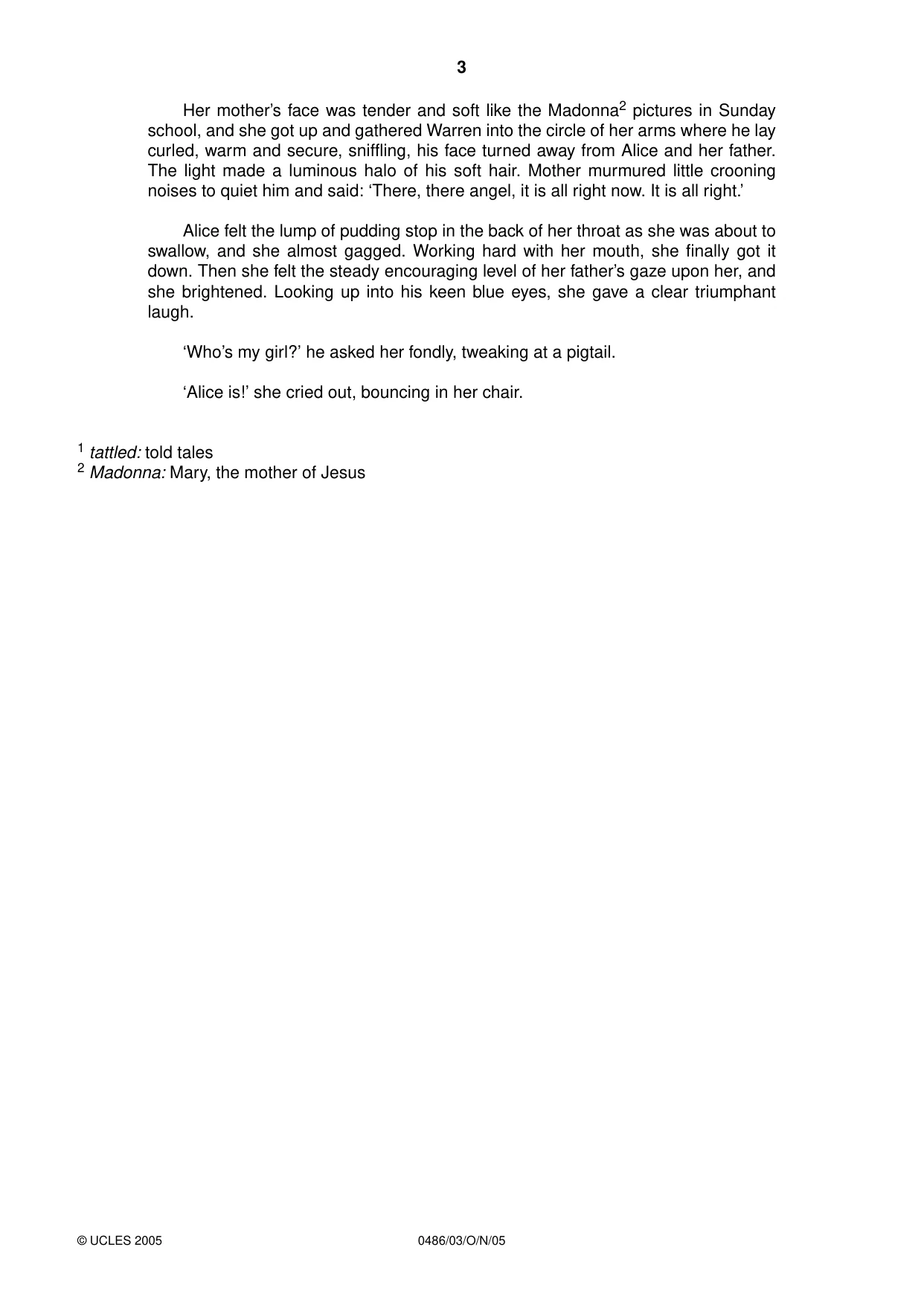 Cambridge IGCSE English - Literature 0486 2005 Oct/Nov Paper 3 · Variant 1 question paper, page 3 of 4