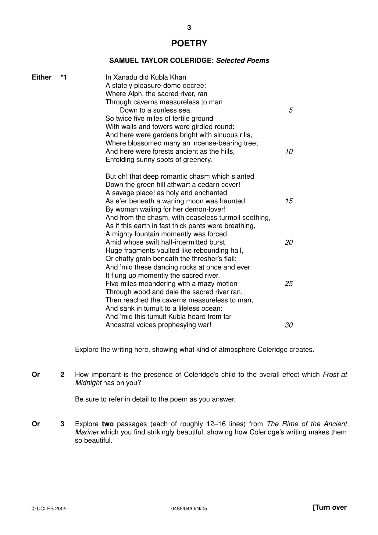 Cambridge IGCSE English - Literature 0486 2005 Oct/Nov Paper 4 · Variant 1 question paper, page 3 of 32