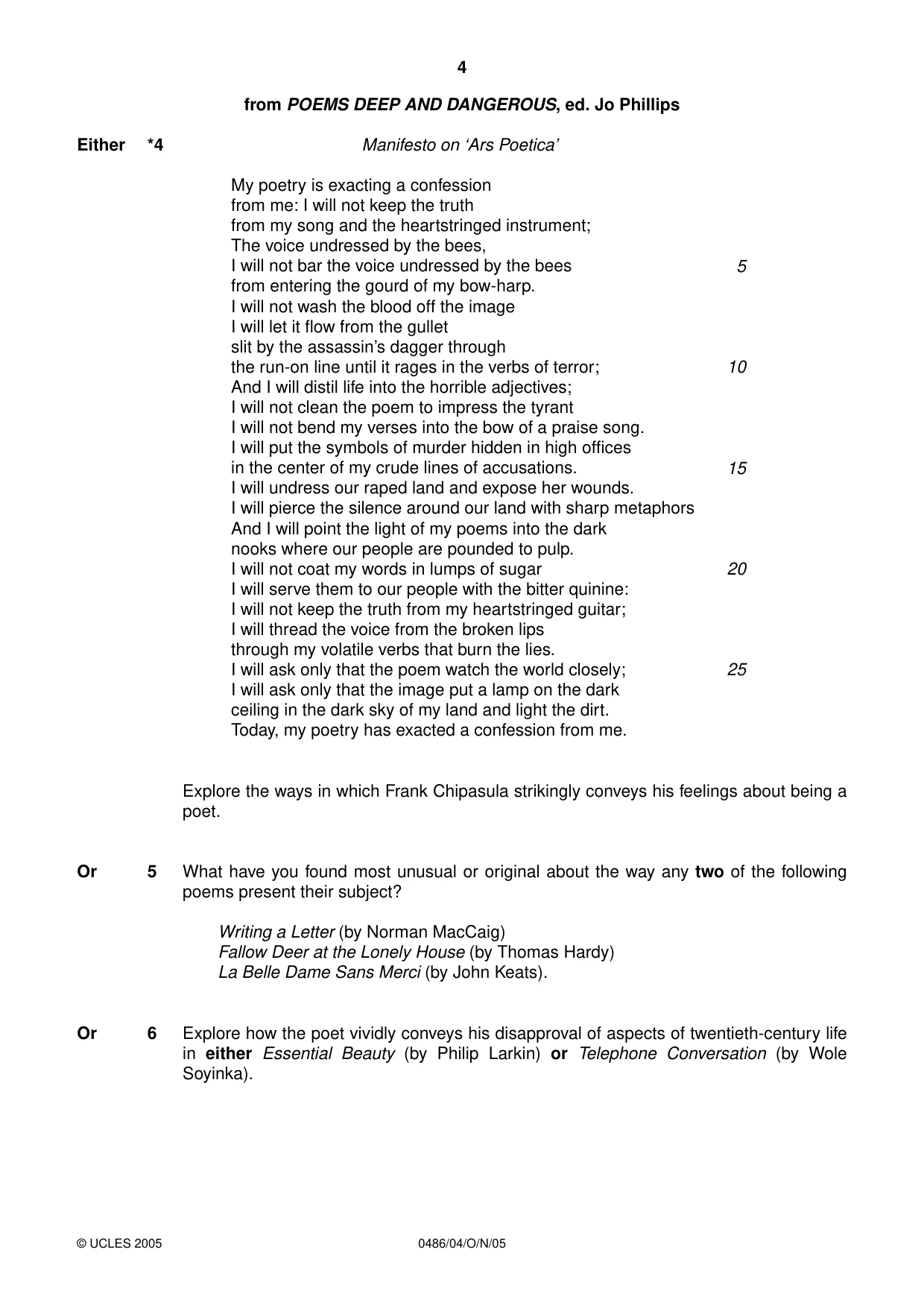 Cambridge IGCSE English - Literature 0486 2005 Oct/Nov Paper 4 · Variant 1 question paper, page 4 of 32