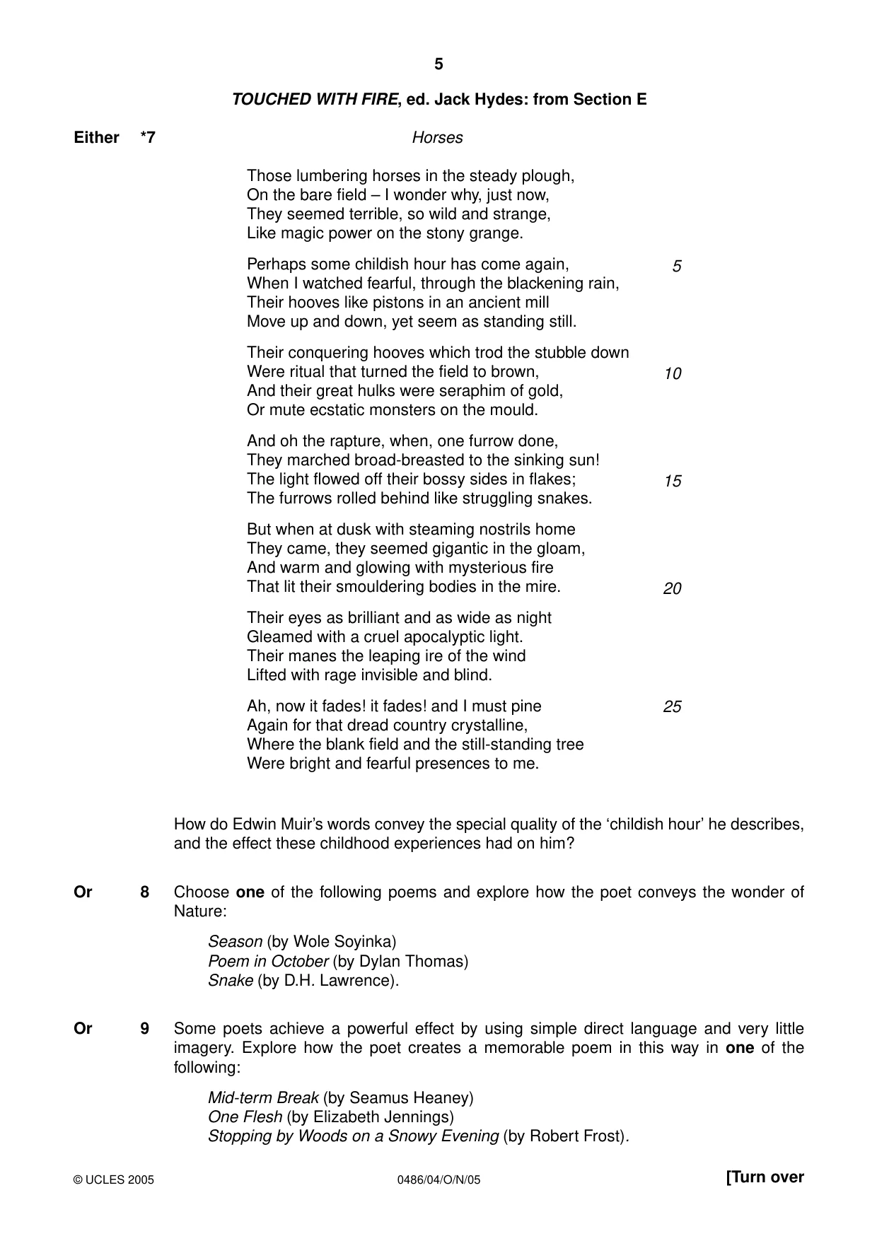 Cambridge IGCSE English - Literature 0486 2005 Oct/Nov Paper 4 · Variant 1 question paper, page 5 of 32