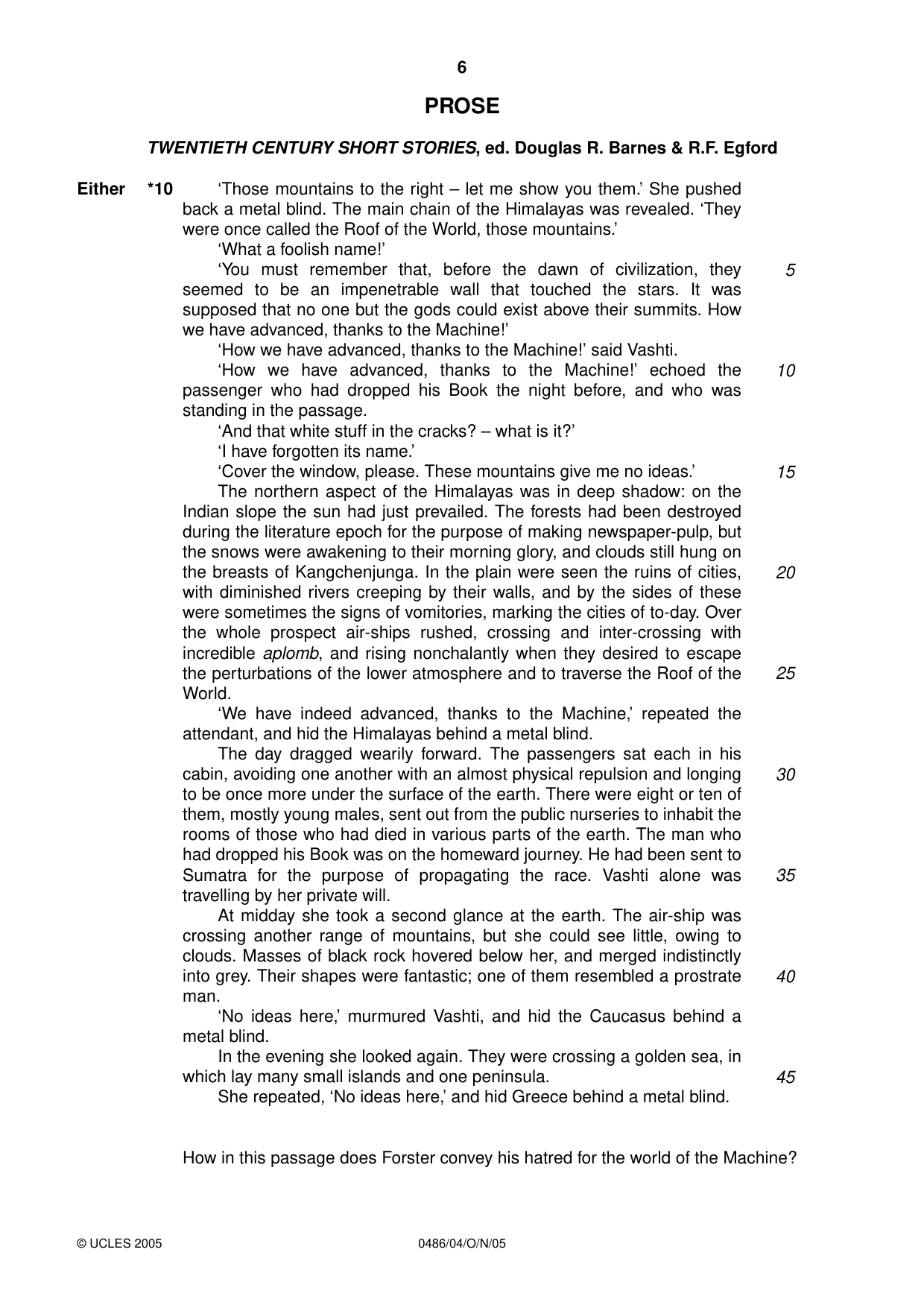 Cambridge IGCSE English - Literature 0486 2005 Oct/Nov Paper 4 · Variant 1 question paper, page 6 of 32