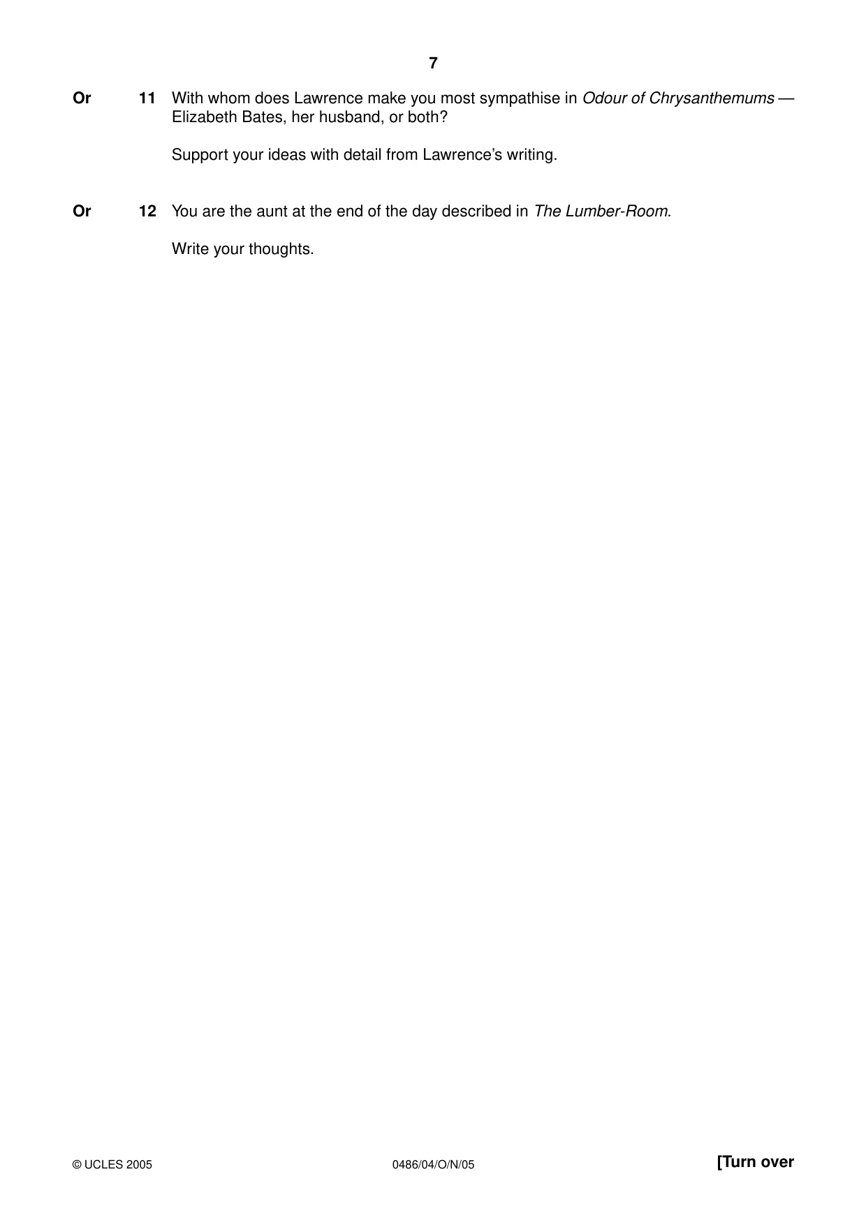 Cambridge IGCSE English - Literature 0486 2005 Oct/Nov Paper 4 · Variant 1 question paper, page 7 of 32