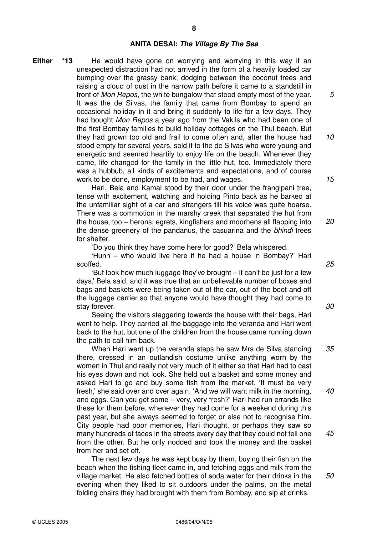 Cambridge IGCSE English - Literature 0486 2005 Oct/Nov Paper 4 · Variant 1 question paper, page 8 of 32