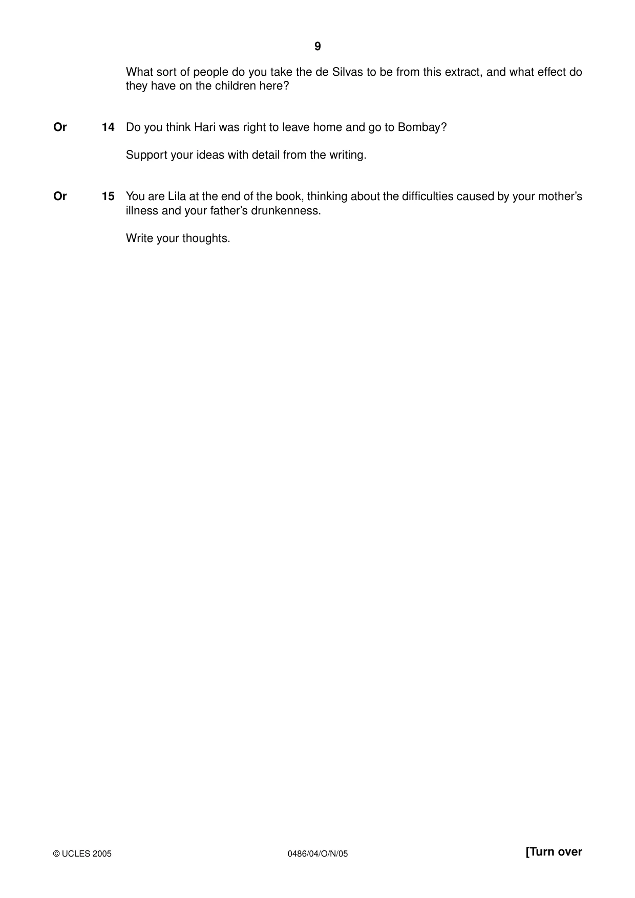 Cambridge IGCSE English - Literature 0486 2005 Oct/Nov Paper 4 · Variant 1 question paper, page 9 of 32