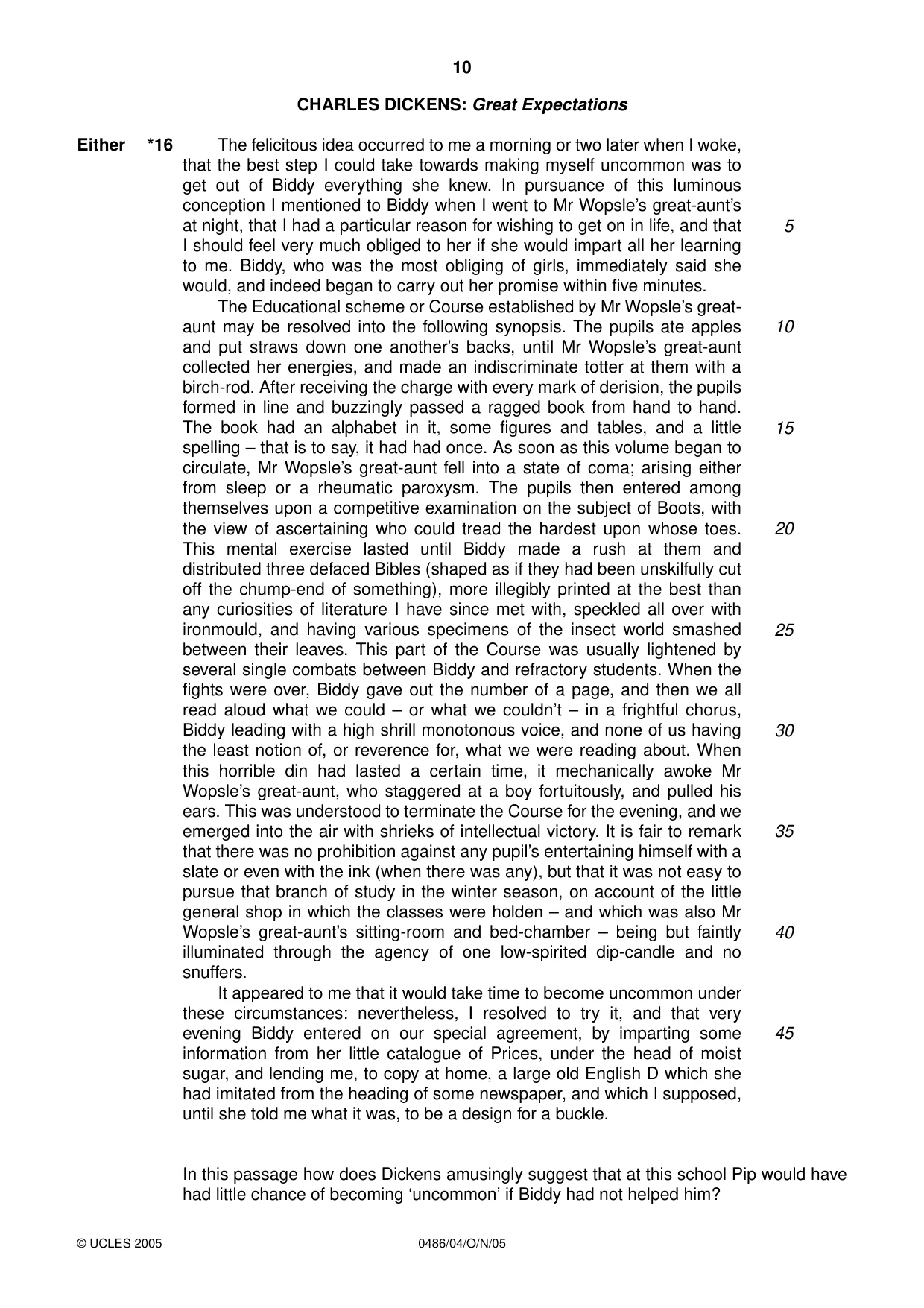 Cambridge IGCSE English - Literature 0486 2005 Oct/Nov Paper 4 · Variant 1 question paper, page 10 of 32