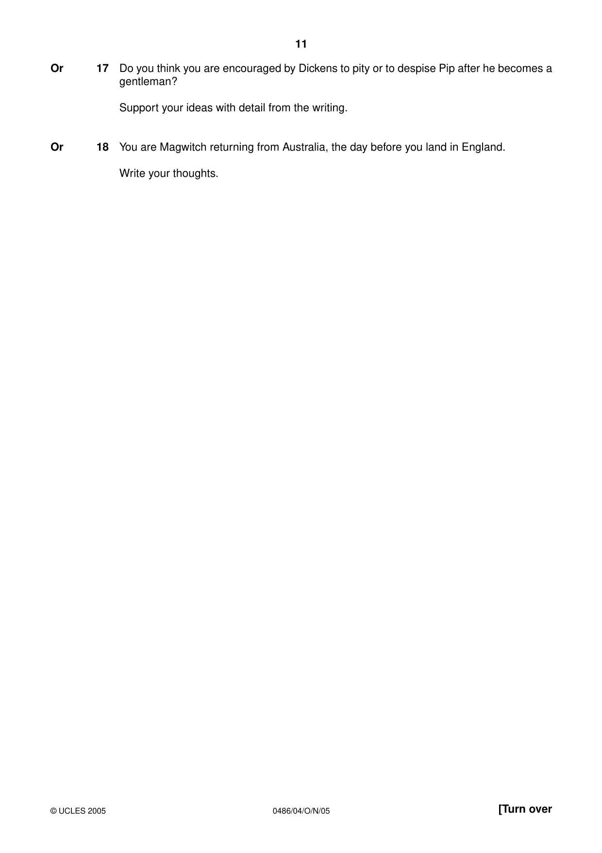 Cambridge IGCSE English - Literature 0486 2005 Oct/Nov Paper 4 · Variant 1 question paper, page 11 of 32