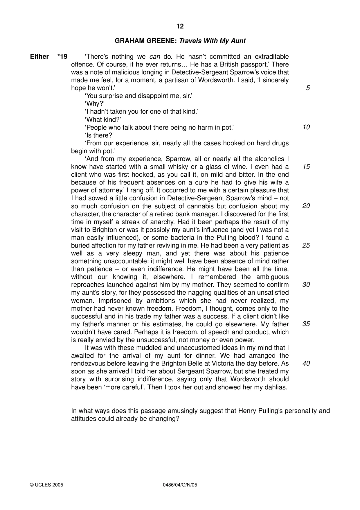 Cambridge IGCSE English - Literature 0486 2005 Oct/Nov Paper 4 · Variant 1 question paper, page 12 of 32