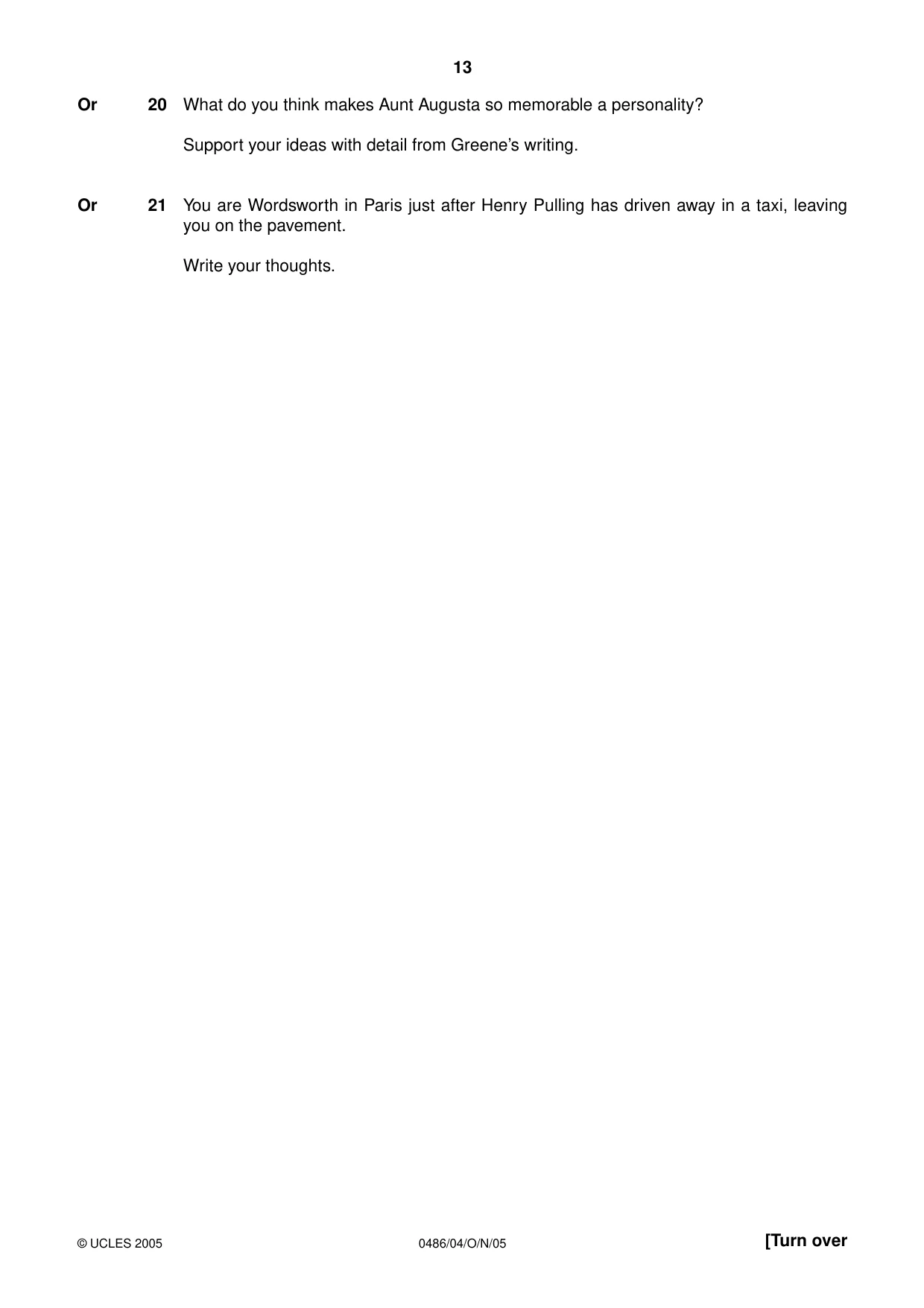 Cambridge IGCSE English - Literature 0486 2005 Oct/Nov Paper 4 · Variant 1 question paper, page 13 of 32