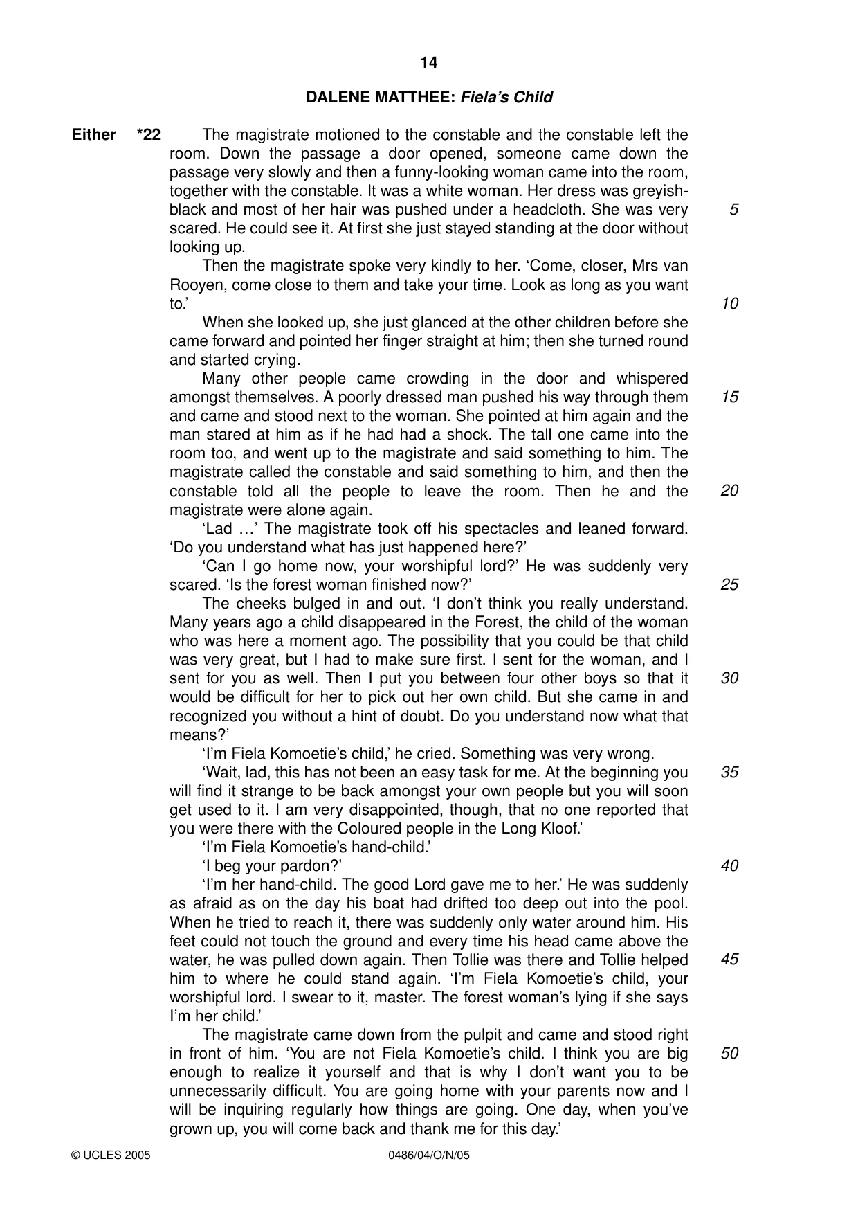 Cambridge IGCSE English - Literature 0486 2005 Oct/Nov Paper 4 · Variant 1 question paper, page 14 of 32