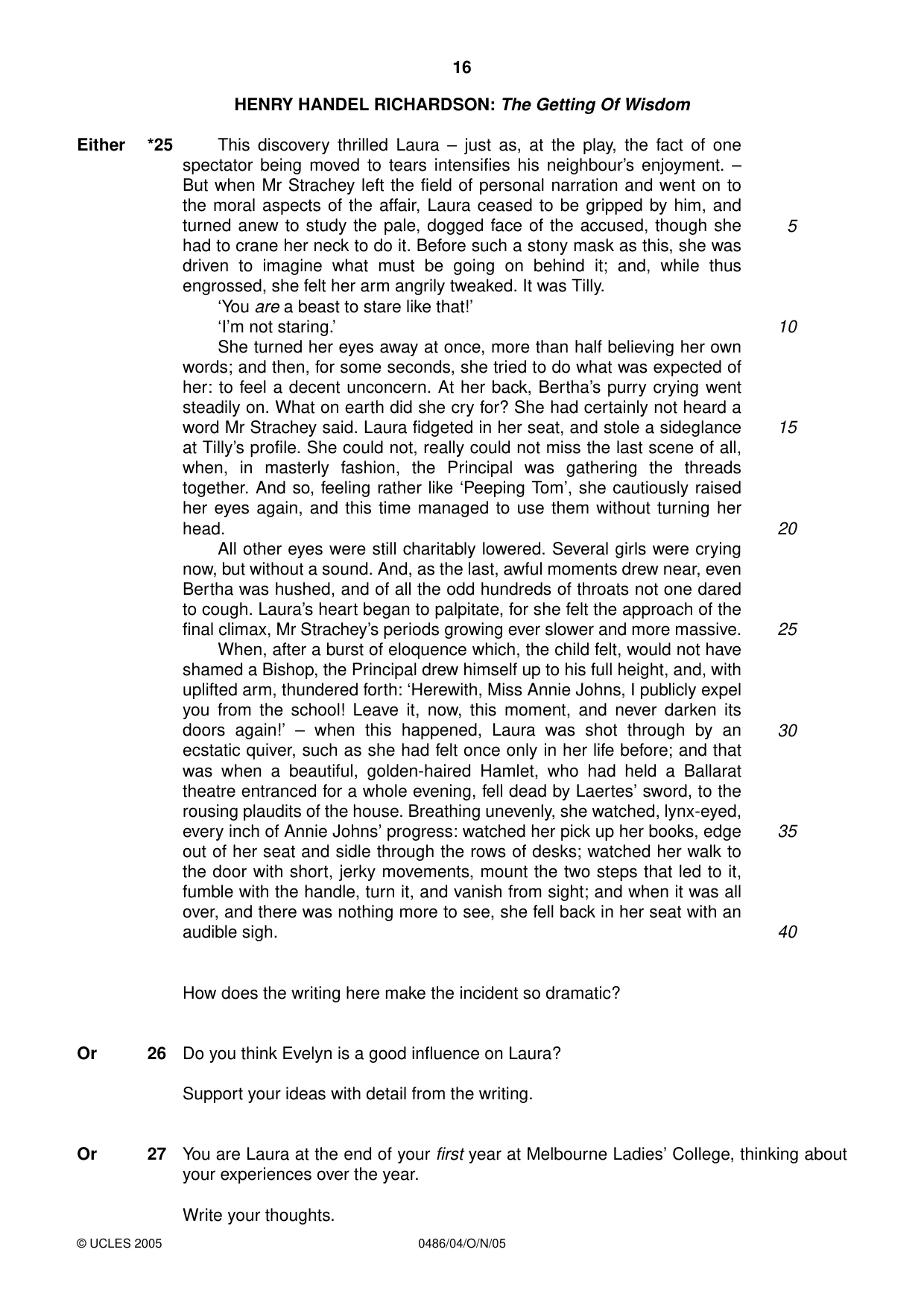 Cambridge IGCSE English - Literature 0486 2005 Oct/Nov Paper 4 · Variant 1 question paper, page 16 of 32