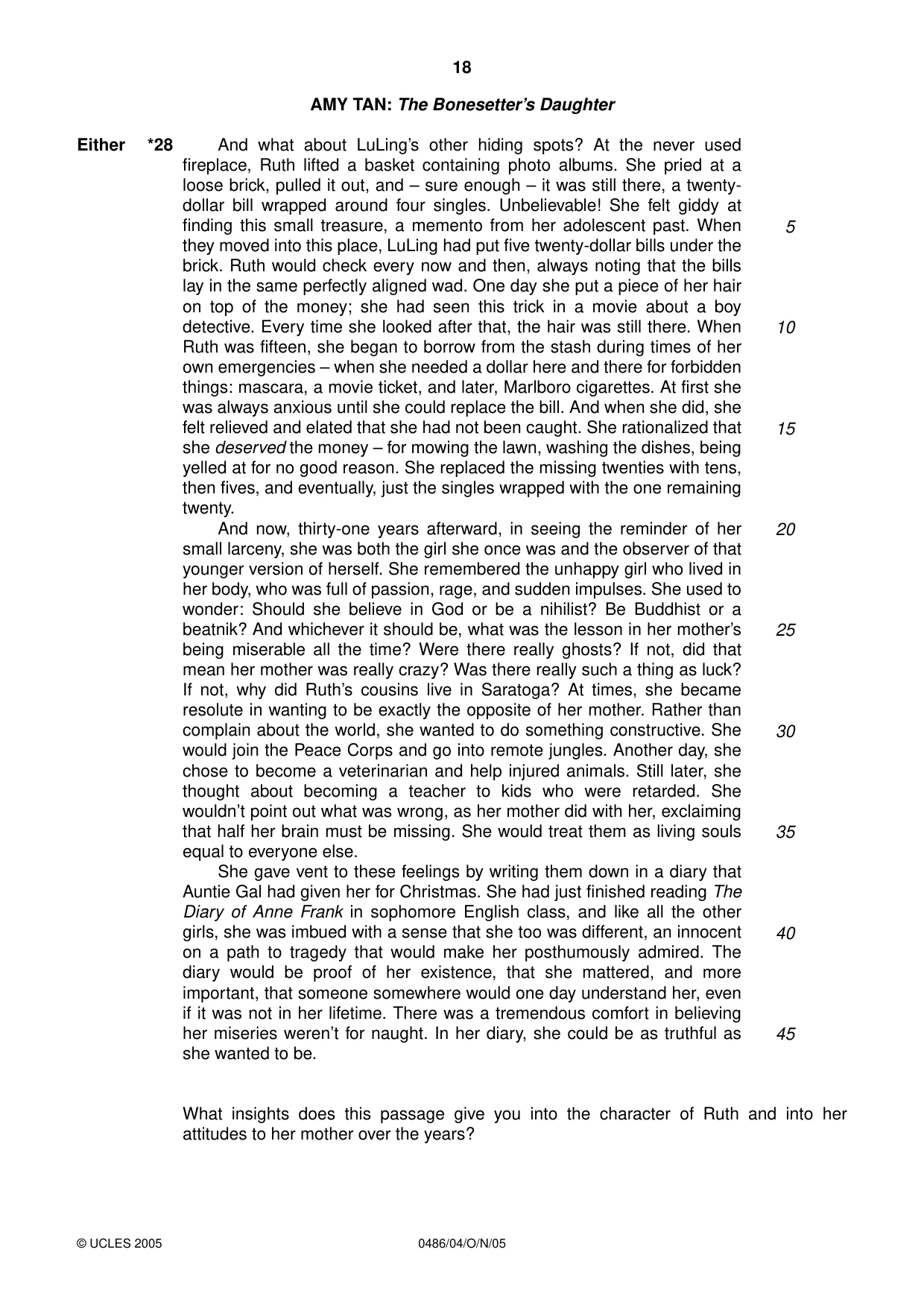 Cambridge IGCSE English - Literature 0486 2005 Oct/Nov Paper 4 · Variant 1 question paper, page 18 of 32