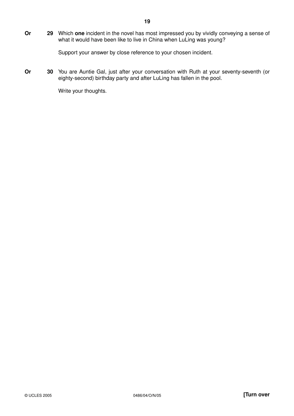 Cambridge IGCSE English - Literature 0486 2005 Oct/Nov Paper 4 · Variant 1 question paper, page 19 of 32