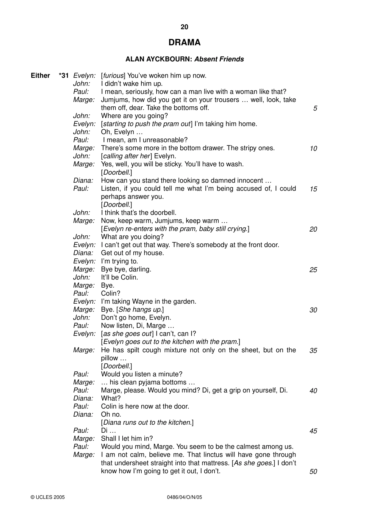 Cambridge IGCSE English - Literature 0486 2005 Oct/Nov Paper 4 · Variant 1 question paper, page 20 of 32