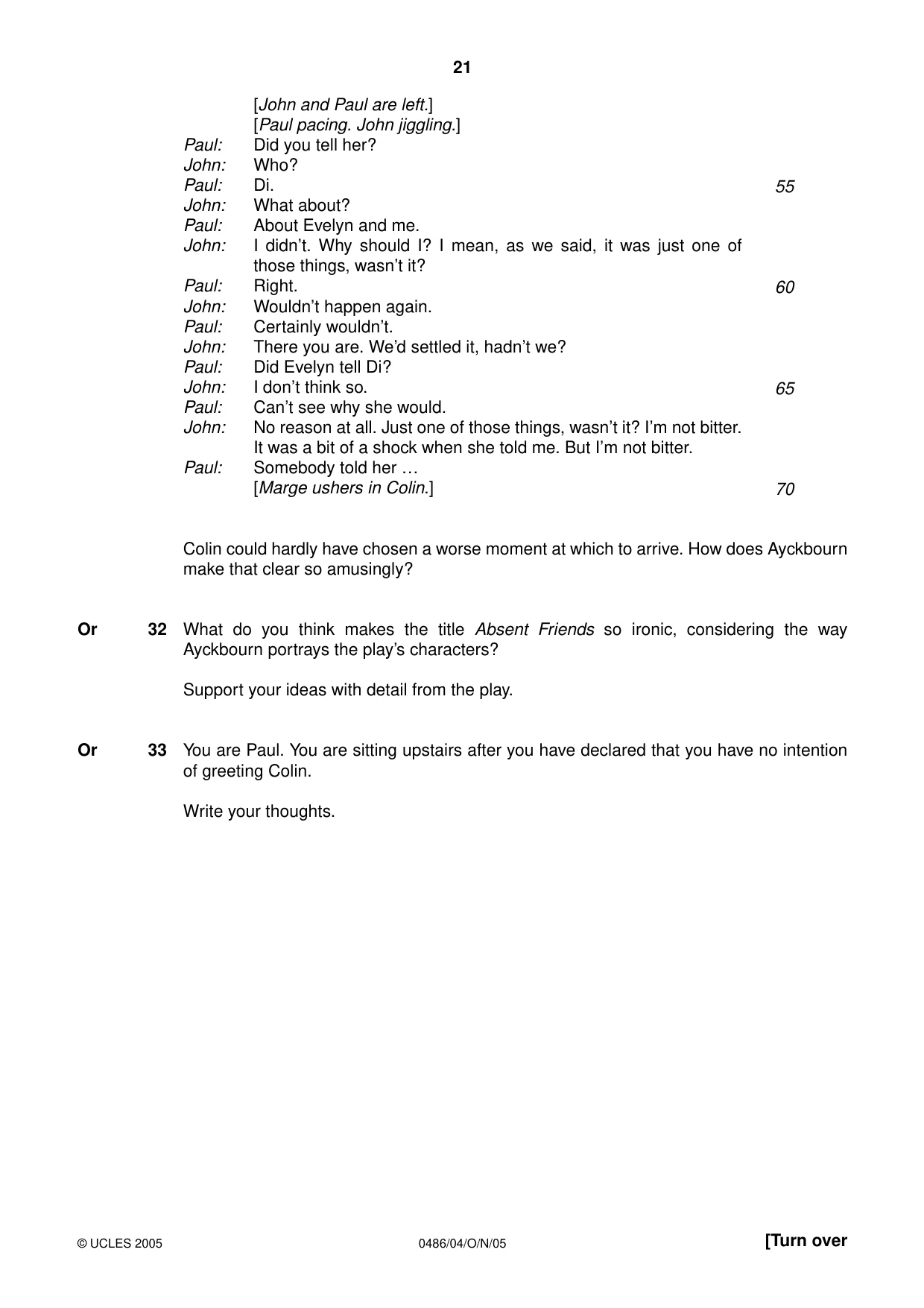 Cambridge IGCSE English - Literature 0486 2005 Oct/Nov Paper 4 · Variant 1 question paper, page 21 of 32