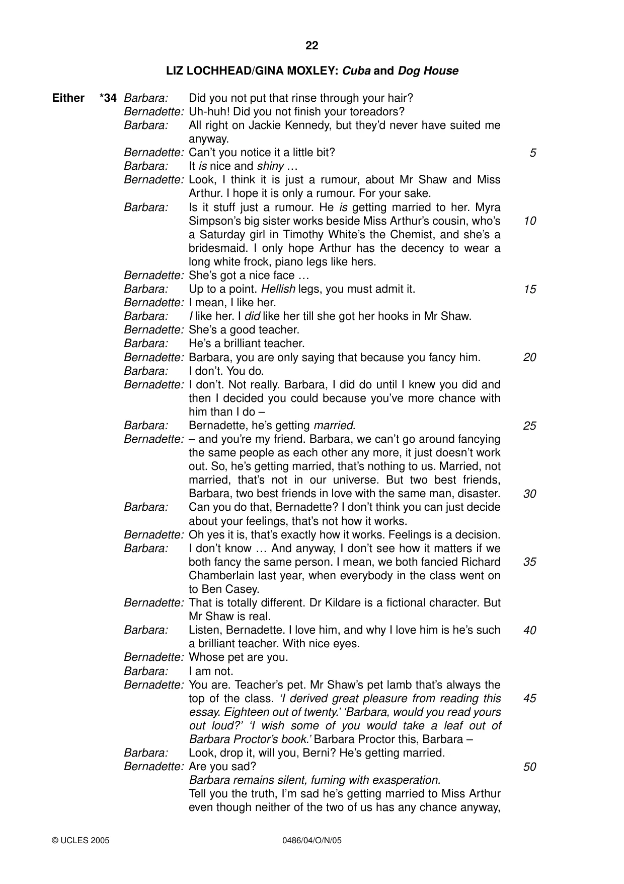Cambridge IGCSE English - Literature 0486 2005 Oct/Nov Paper 4 · Variant 1 question paper, page 22 of 32