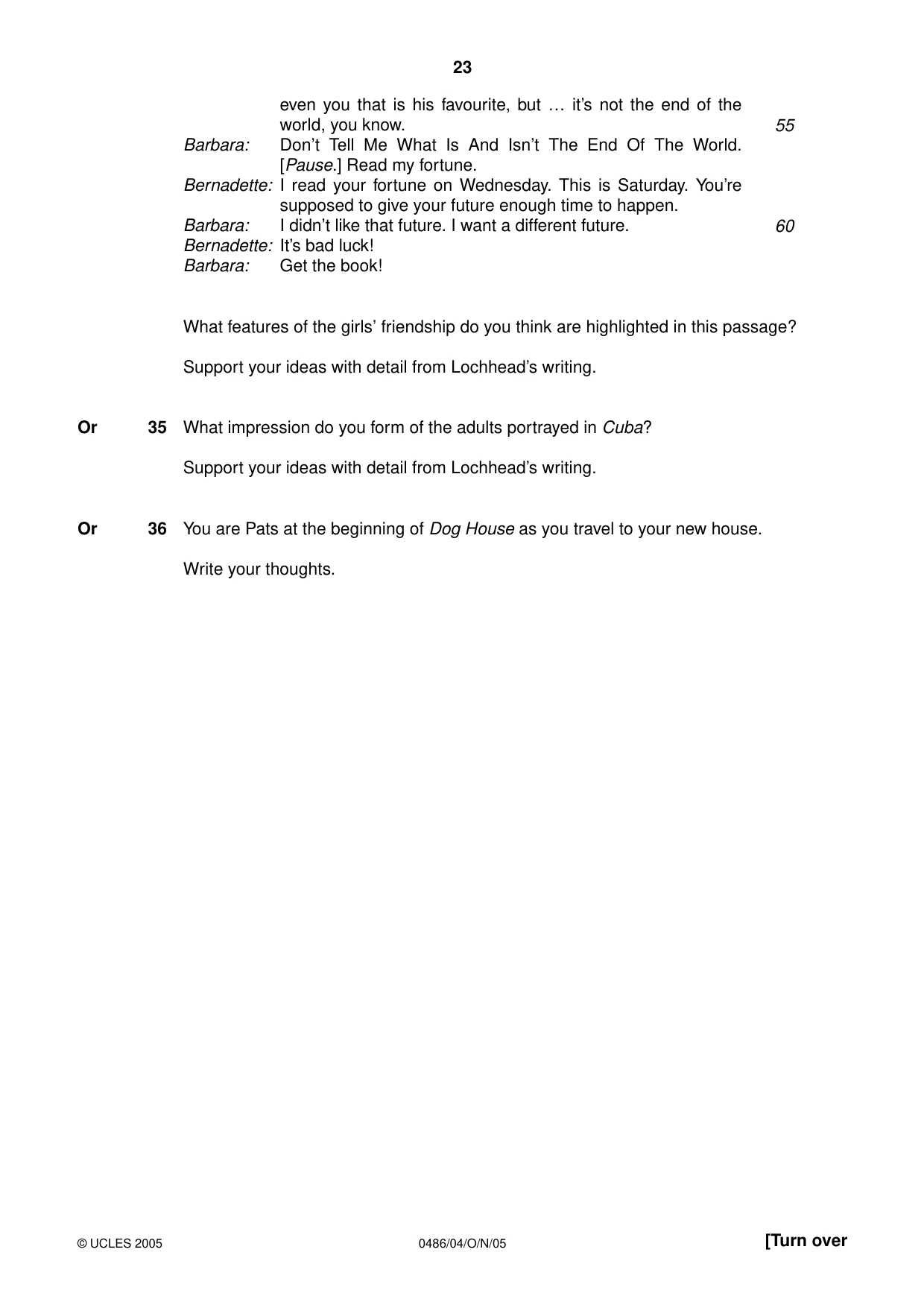 Cambridge IGCSE English - Literature 0486 2005 Oct/Nov Paper 4 · Variant 1 question paper, page 23 of 32