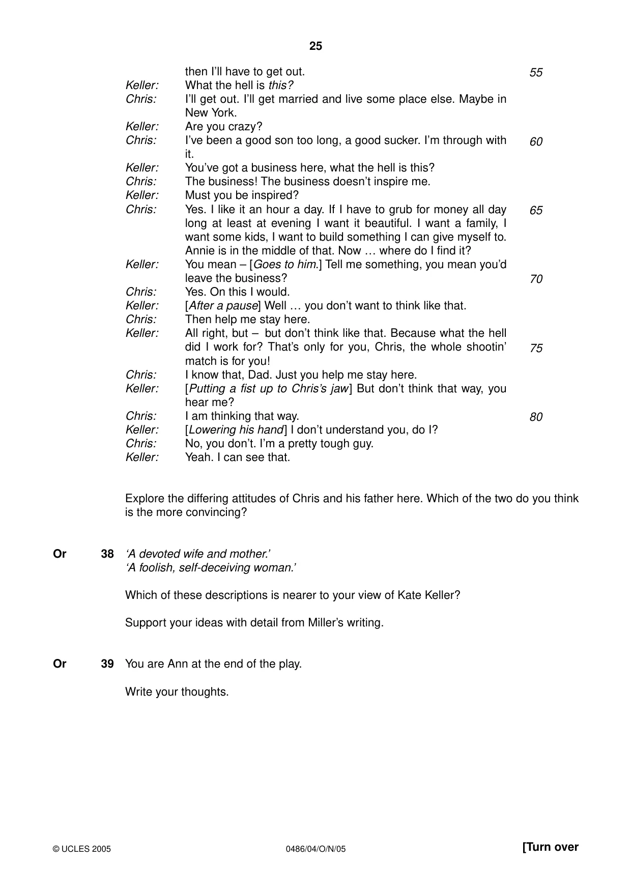 Cambridge IGCSE English - Literature 0486 2005 Oct/Nov Paper 4 · Variant 1 question paper, page 25 of 32