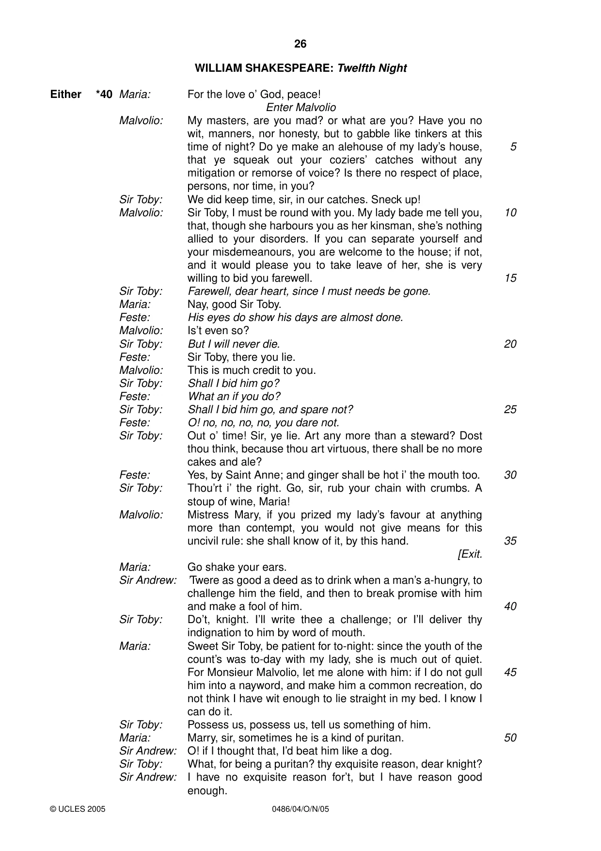 Cambridge IGCSE English - Literature 0486 2005 Oct/Nov Paper 4 · Variant 1 question paper, page 26 of 32