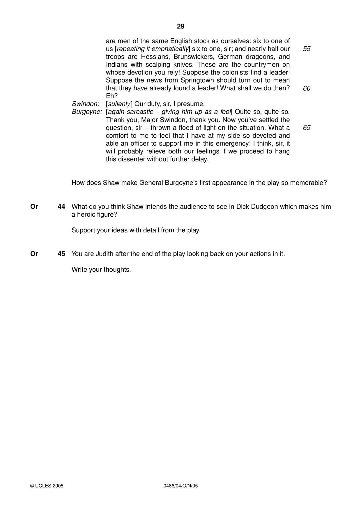 Cambridge IGCSE English - Literature 0486 2005 Oct/Nov Paper 4 · Variant 1 question paper, page 29 of 32