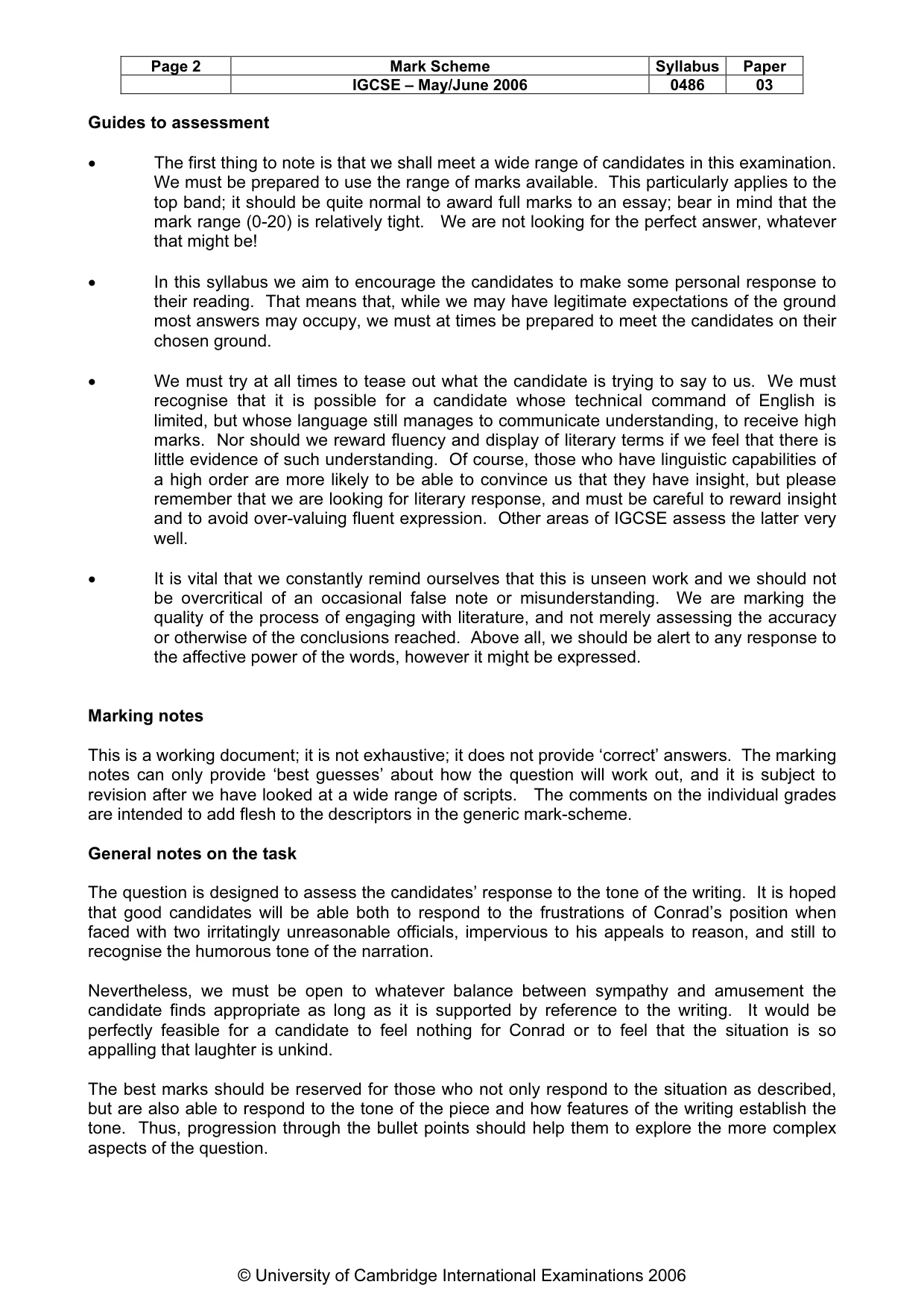 Mark scheme, page 3 of 5
