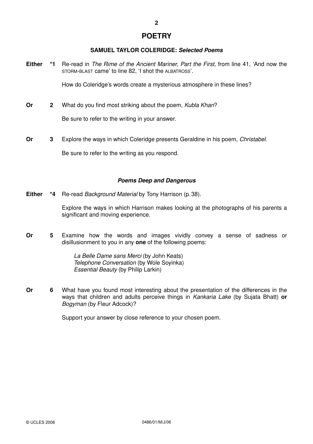 Cambridge IGCSE English - Literature 0486 2006 May/June Paper 1 · Variant 1 question paper, page 2 of 8
