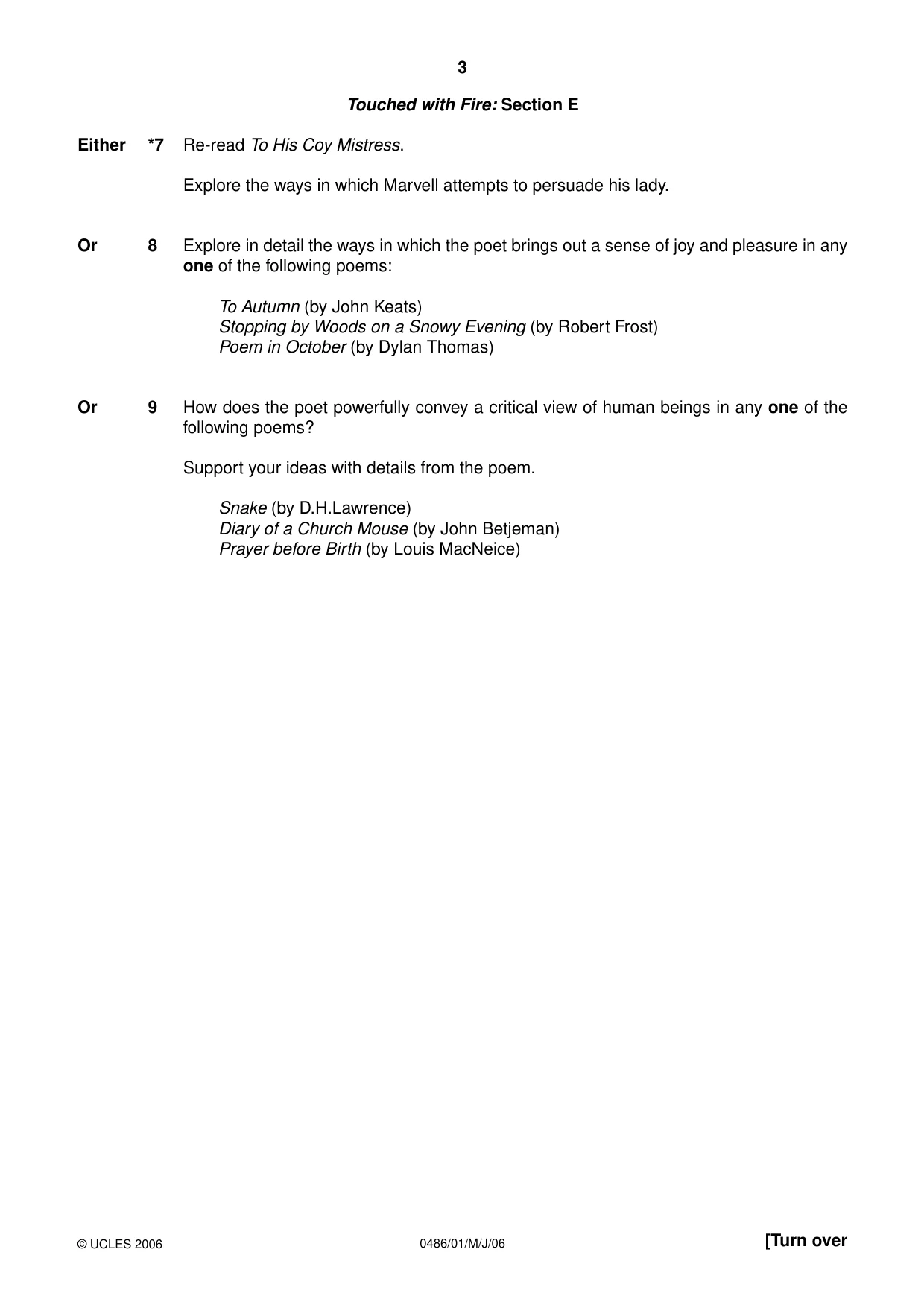 Cambridge IGCSE English - Literature 0486 2006 May/June Paper 1 · Variant 1 question paper, page 3 of 8