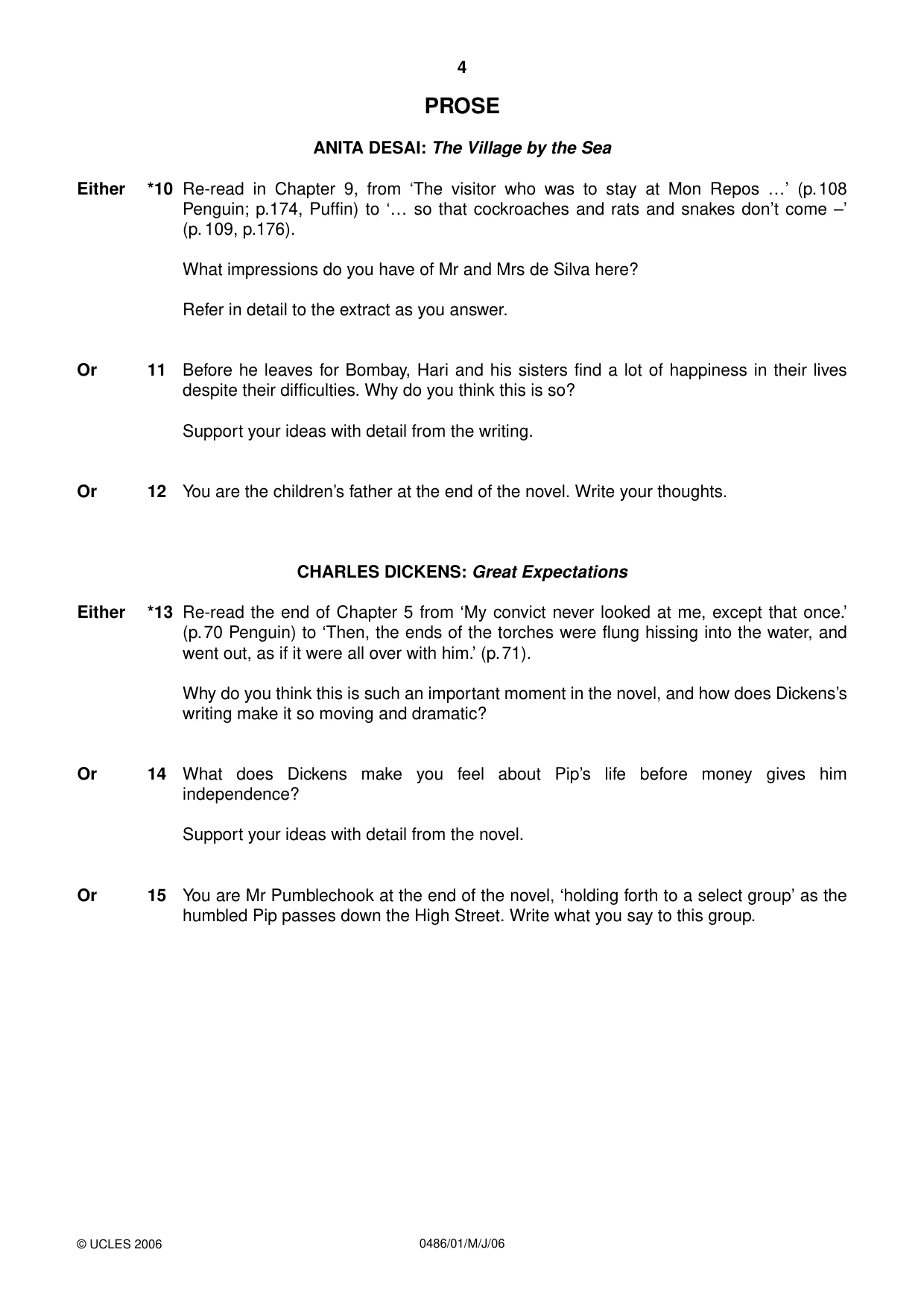 Cambridge IGCSE English - Literature 0486 2006 May/June Paper 1 · Variant 1 question paper, page 4 of 8