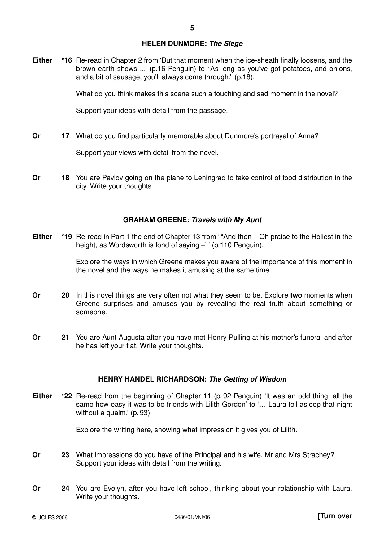 Cambridge IGCSE English - Literature 0486 2006 May/June Paper 1 · Variant 1 question paper, page 5 of 8