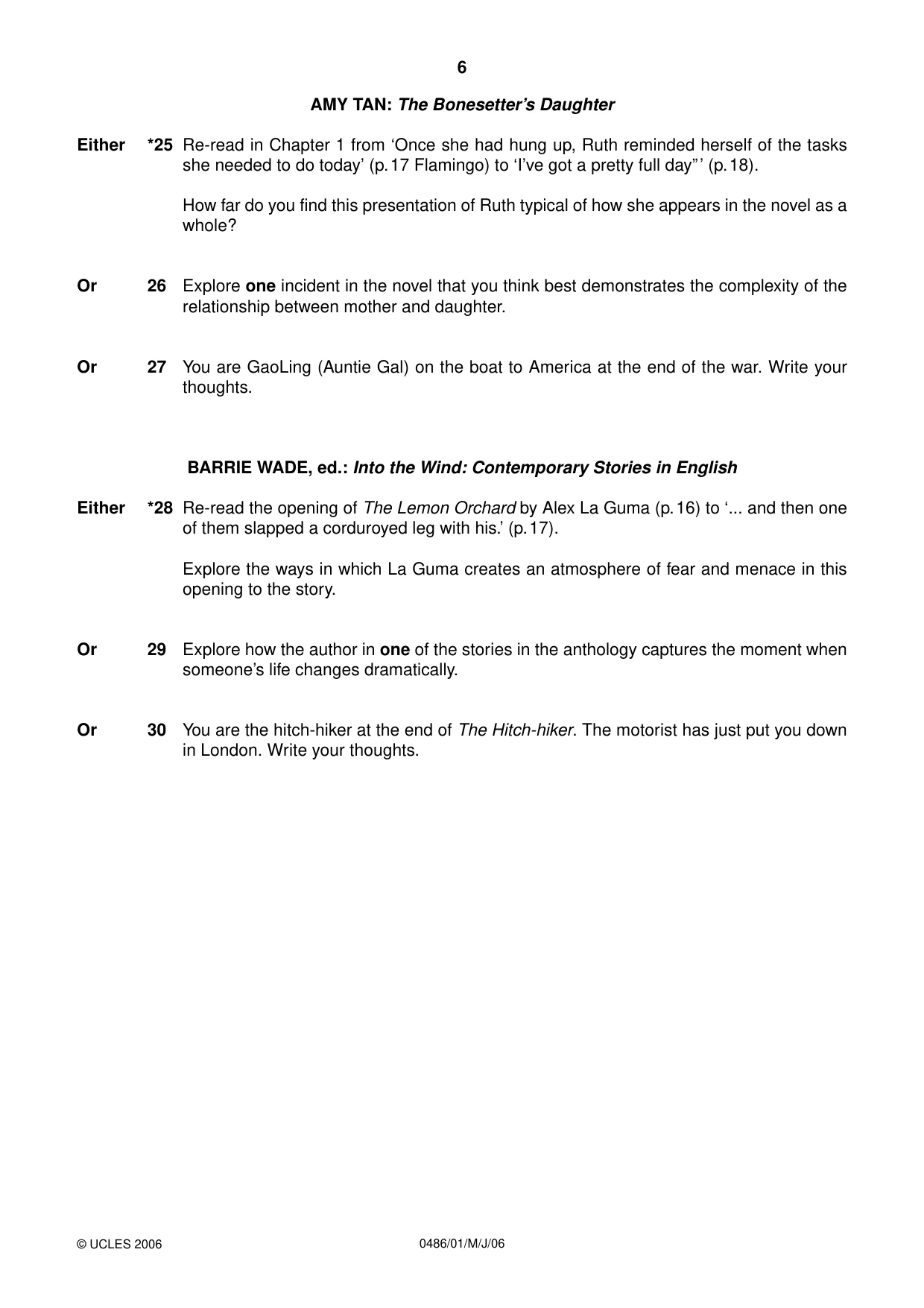 Cambridge IGCSE English - Literature 0486 2006 May/June Paper 1 · Variant 1 question paper, page 6 of 8