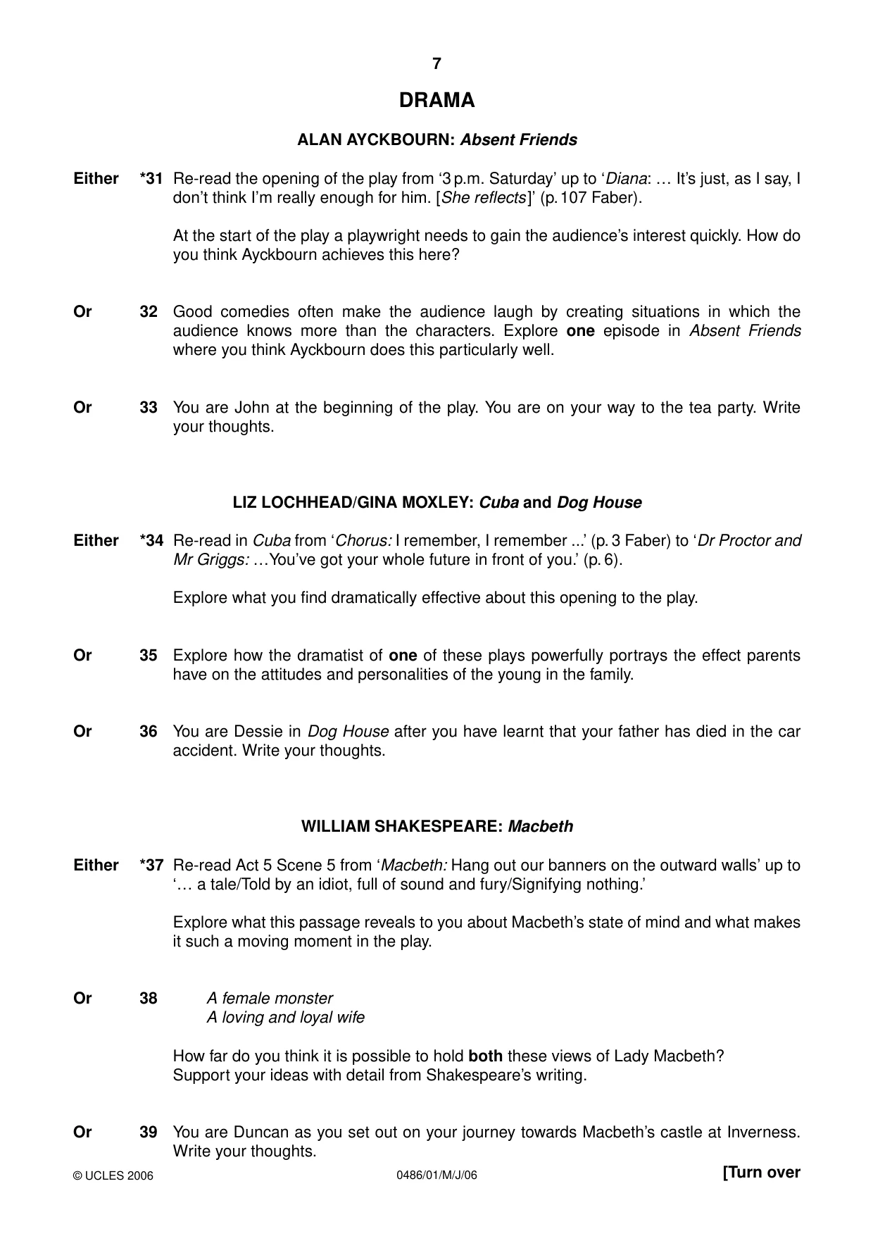Cambridge IGCSE English - Literature 0486 2006 May/June Paper 1 · Variant 1 question paper, page 7 of 8