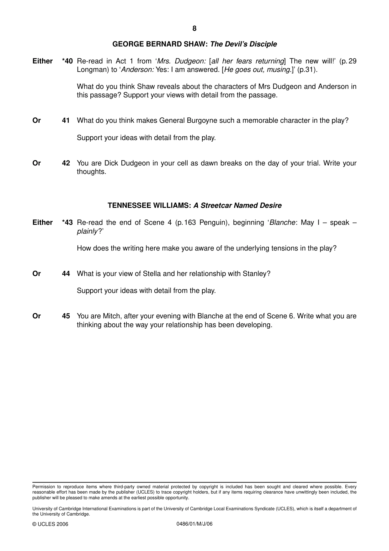Cambridge IGCSE English - Literature 0486 2006 May/June Paper 1 · Variant 1 question paper, page 8 of 8