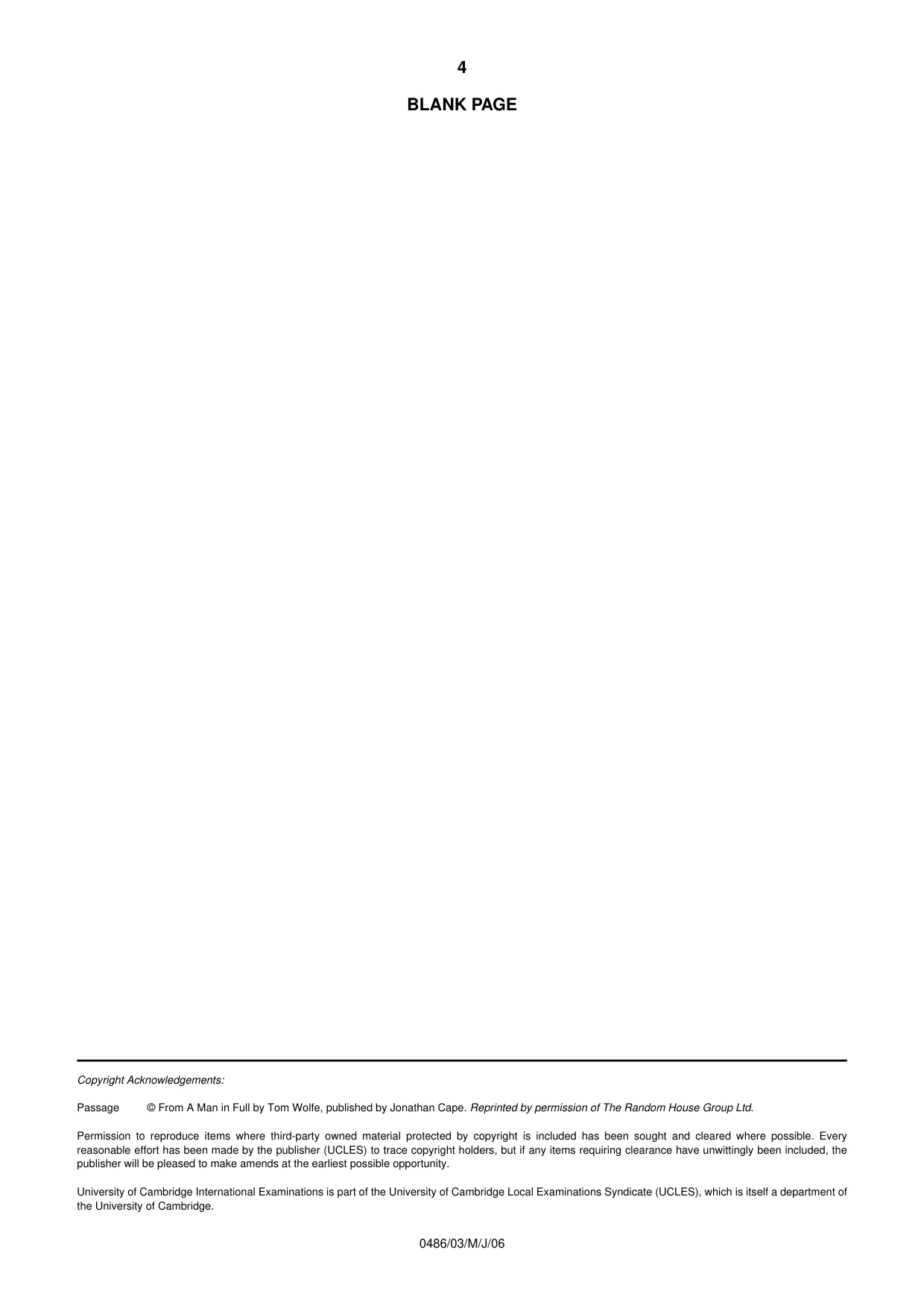 Cambridge IGCSE English - Literature 0486 2006 May/June Paper 3 · Variant 1 question paper, page 4 of 4