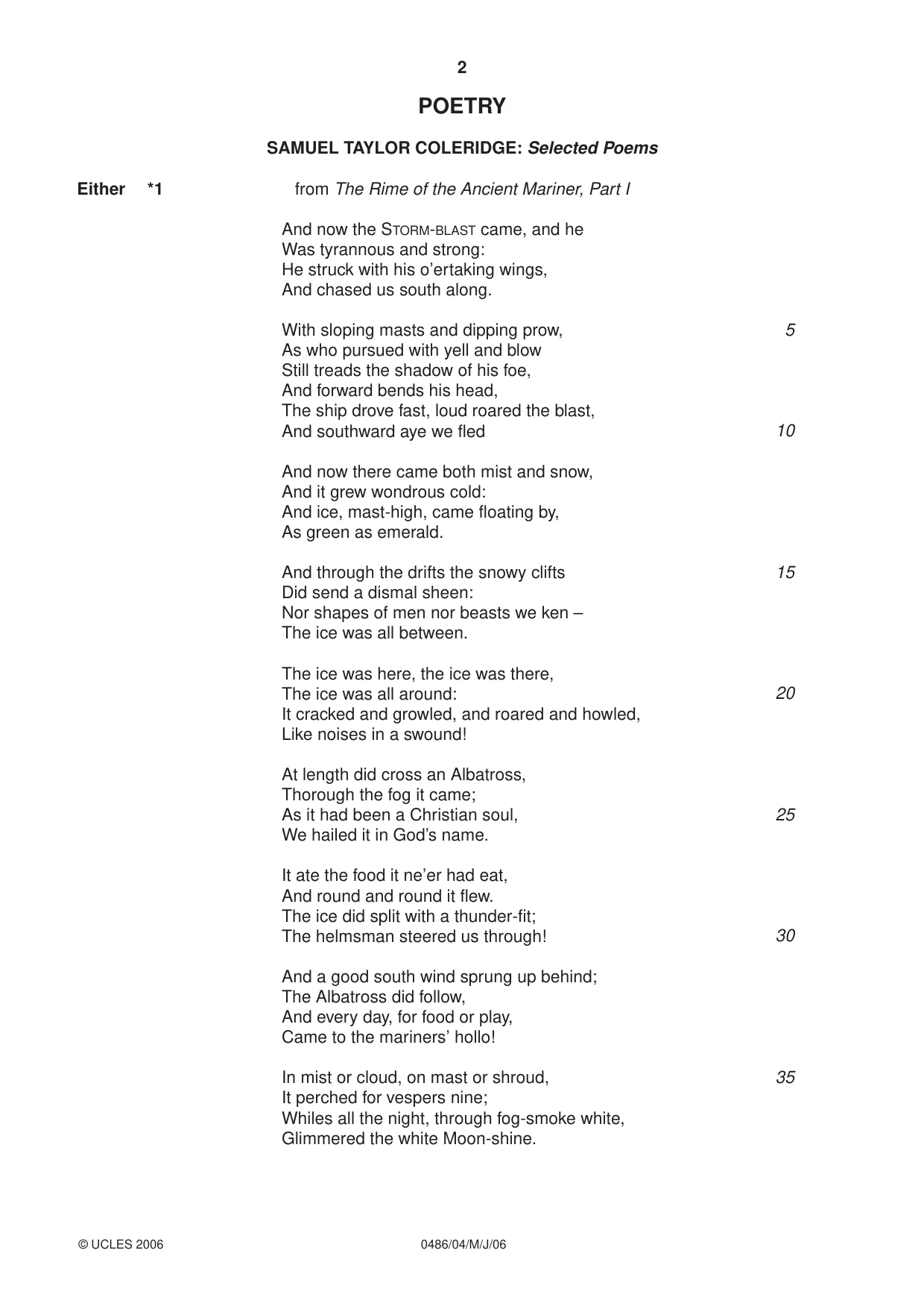 Cambridge IGCSE English - Literature 0486 2006 May/June Paper 4 · Variant 1 question paper, page 2 of 28