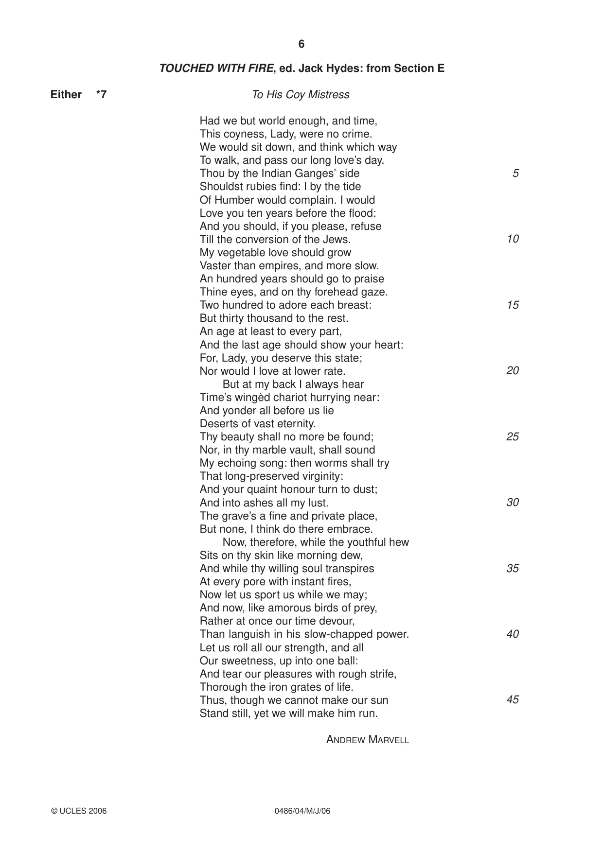 Cambridge IGCSE English - Literature 0486 2006 May/June Paper 4 · Variant 1 question paper, page 6 of 28