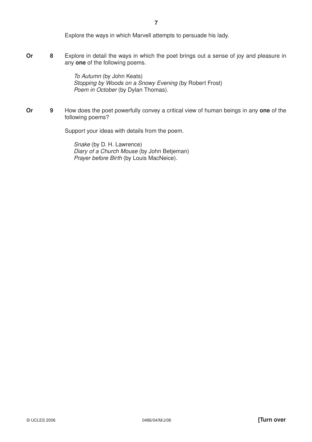 Cambridge IGCSE English - Literature 0486 2006 May/June Paper 4 · Variant 1 question paper, page 7 of 28