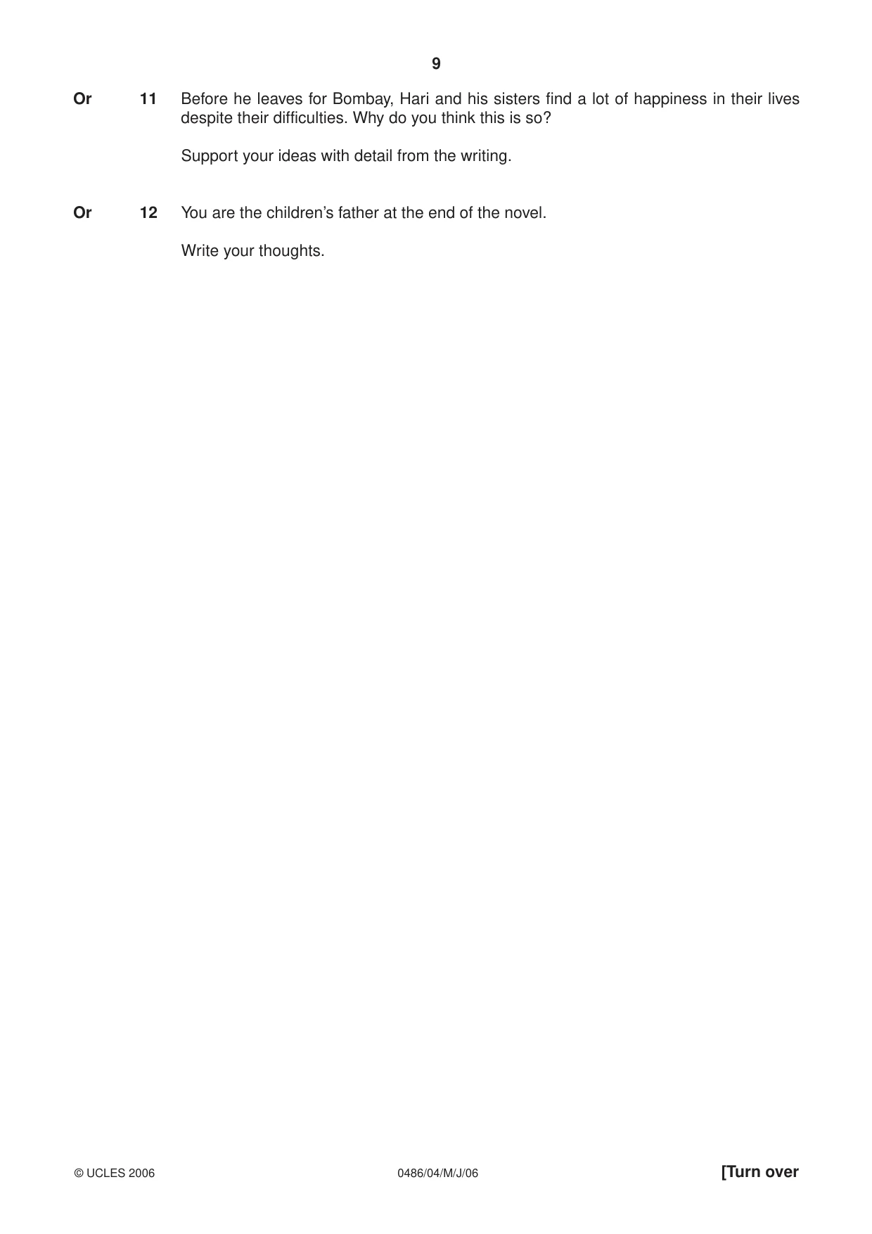 Cambridge IGCSE English - Literature 0486 2006 May/June Paper 4 · Variant 1 question paper, page 9 of 28