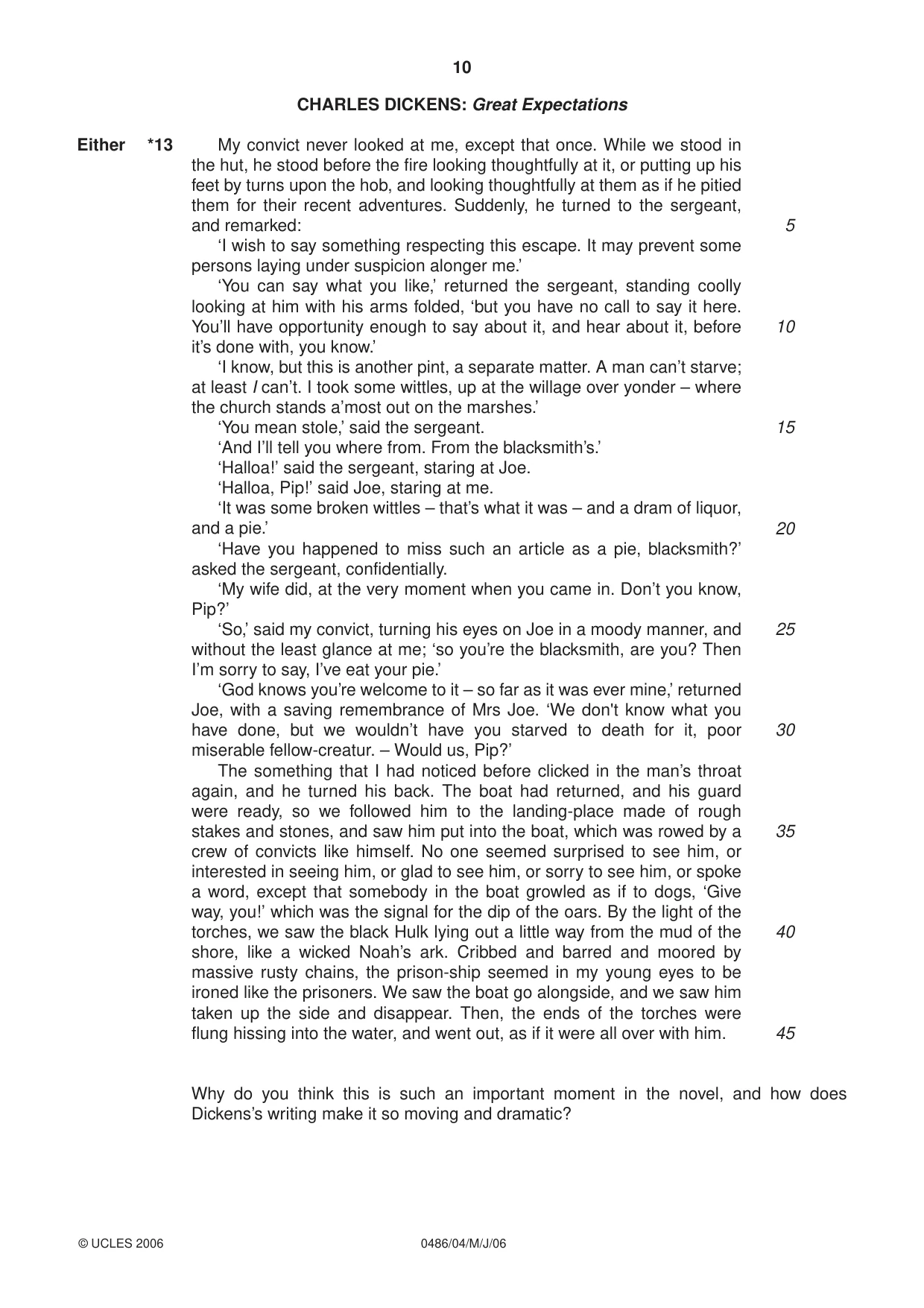 Cambridge IGCSE English - Literature 0486 2006 May/June Paper 4 · Variant 1 question paper, page 10 of 28