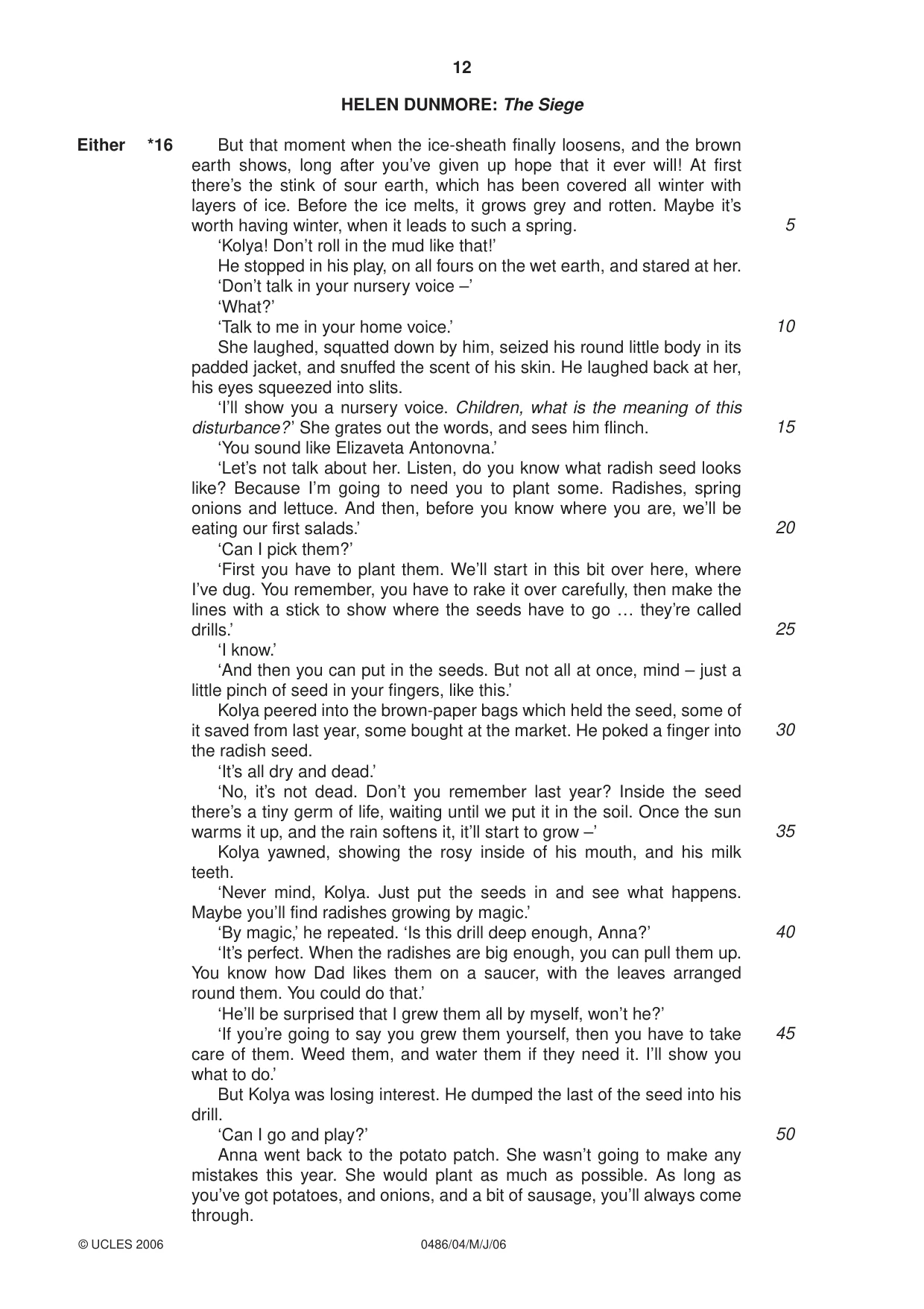Cambridge IGCSE English - Literature 0486 2006 May/June Paper 4 · Variant 1 question paper, page 12 of 28