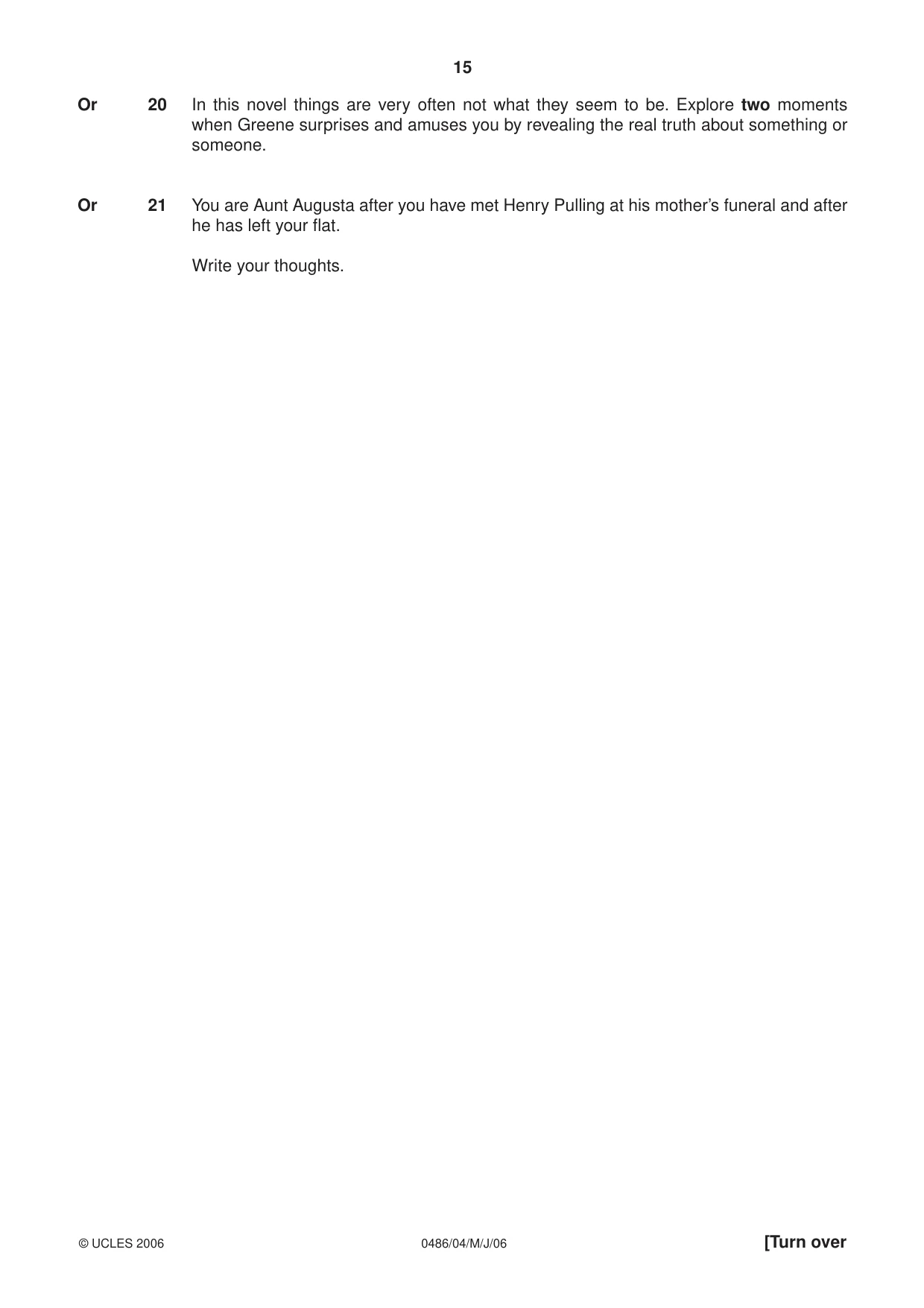 Cambridge IGCSE English - Literature 0486 2006 May/June Paper 4 · Variant 1 question paper, page 15 of 28