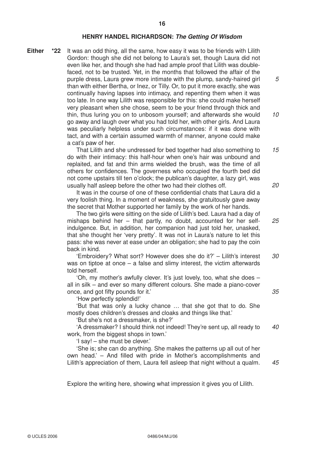 Cambridge IGCSE English - Literature 0486 2006 May/June Paper 4 · Variant 1 question paper, page 16 of 28