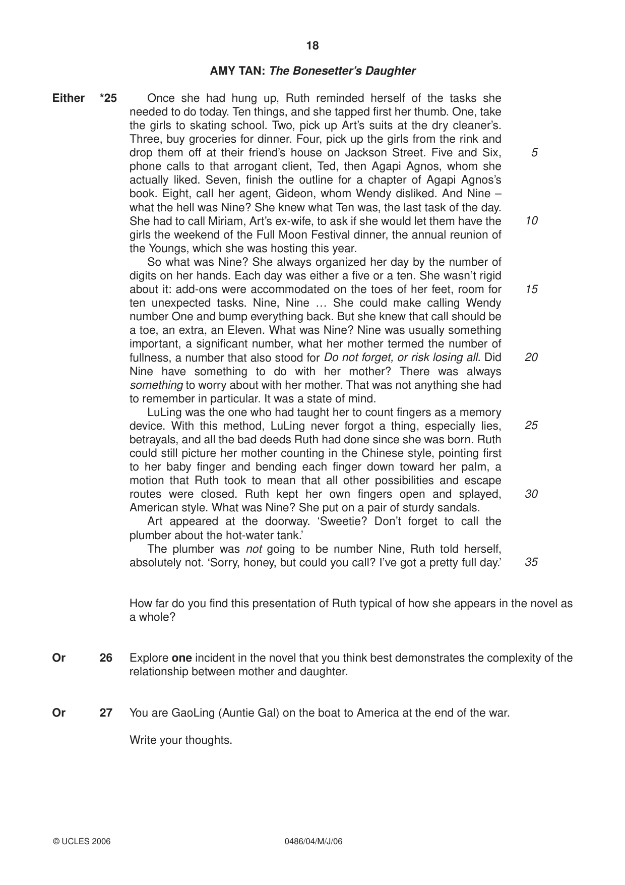 Cambridge IGCSE English - Literature 0486 2006 May/June Paper 4 · Variant 1 question paper, page 18 of 28