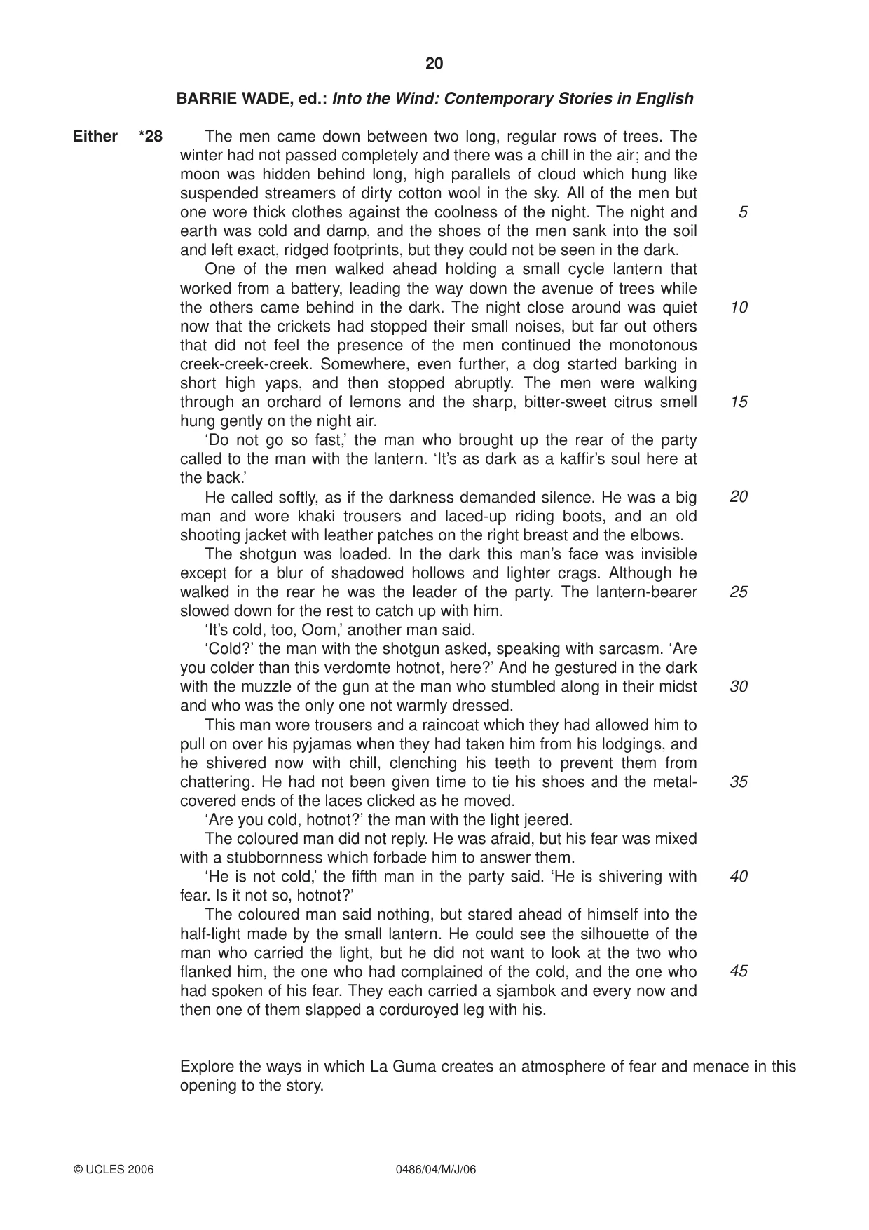 Cambridge IGCSE English - Literature 0486 2006 May/June Paper 4 · Variant 1 question paper, page 20 of 28