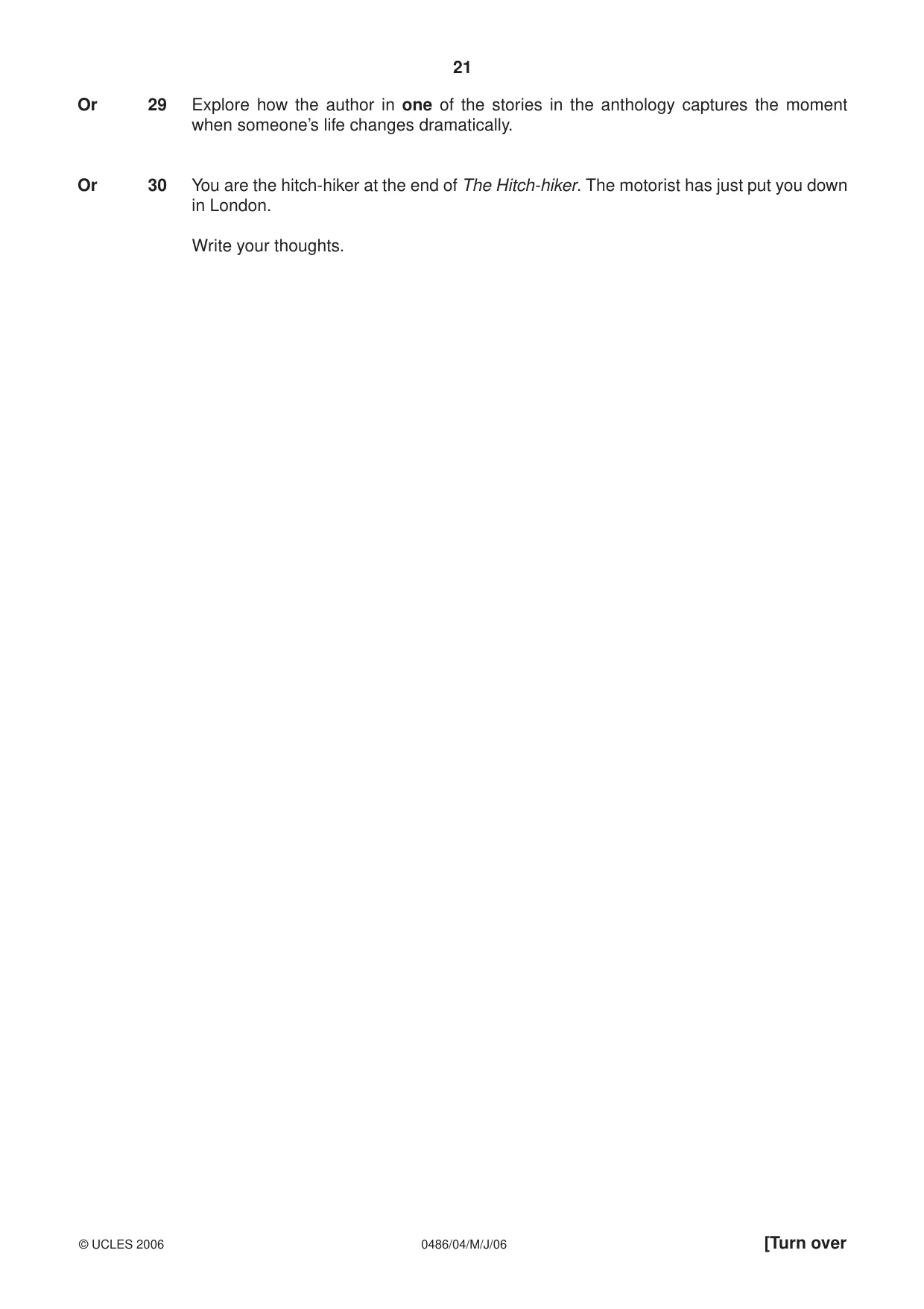 Cambridge IGCSE English - Literature 0486 2006 May/June Paper 4 · Variant 1 question paper, page 21 of 28