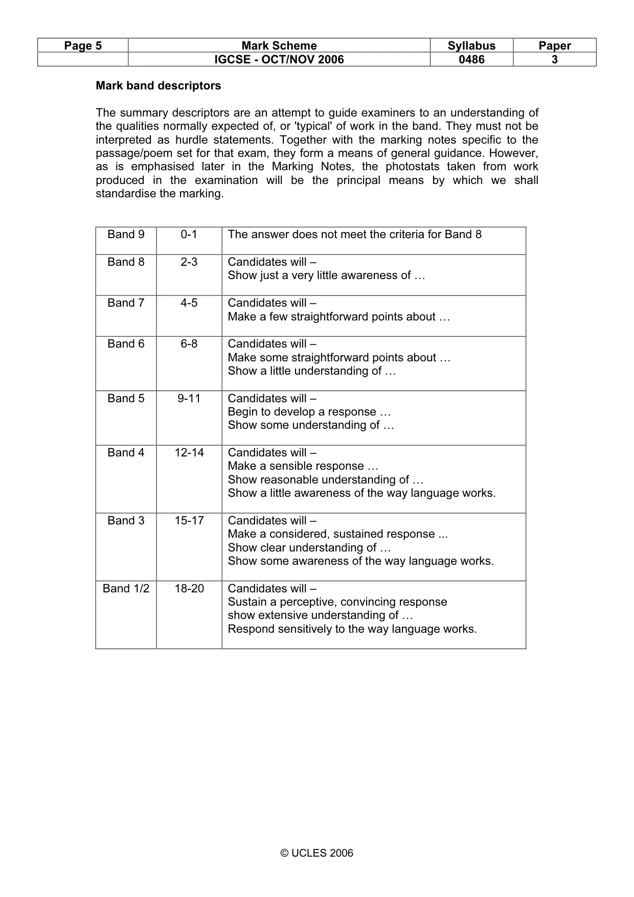 Mark scheme, page 5 of 5