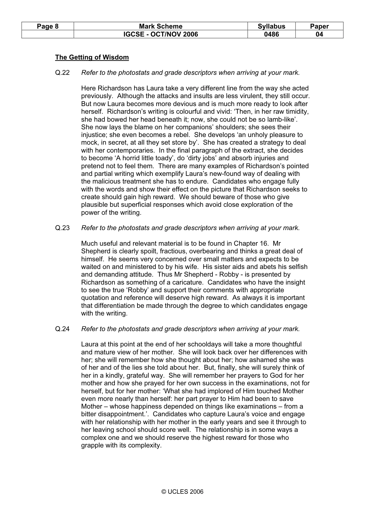 Mark scheme, page 8 of 16